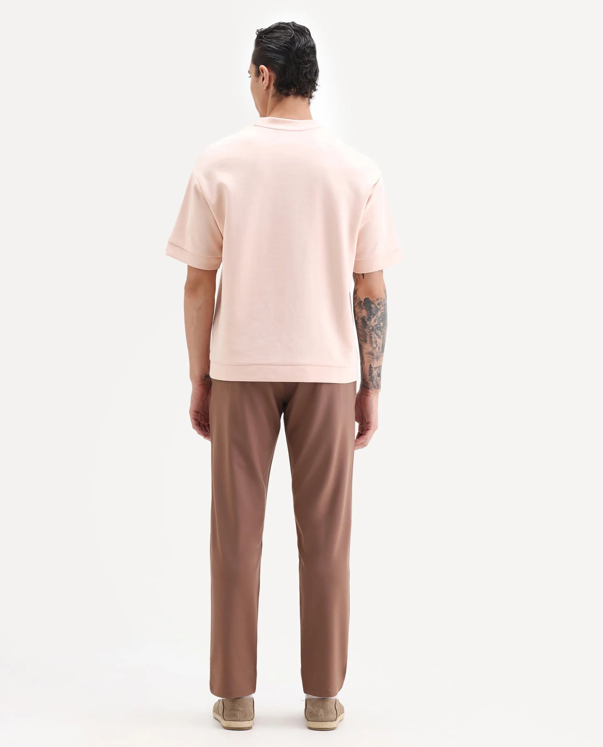 Rare Rabbit Men's Driver-2 Dusky Rust Polyester Blend Plain Regular Fit Trouser