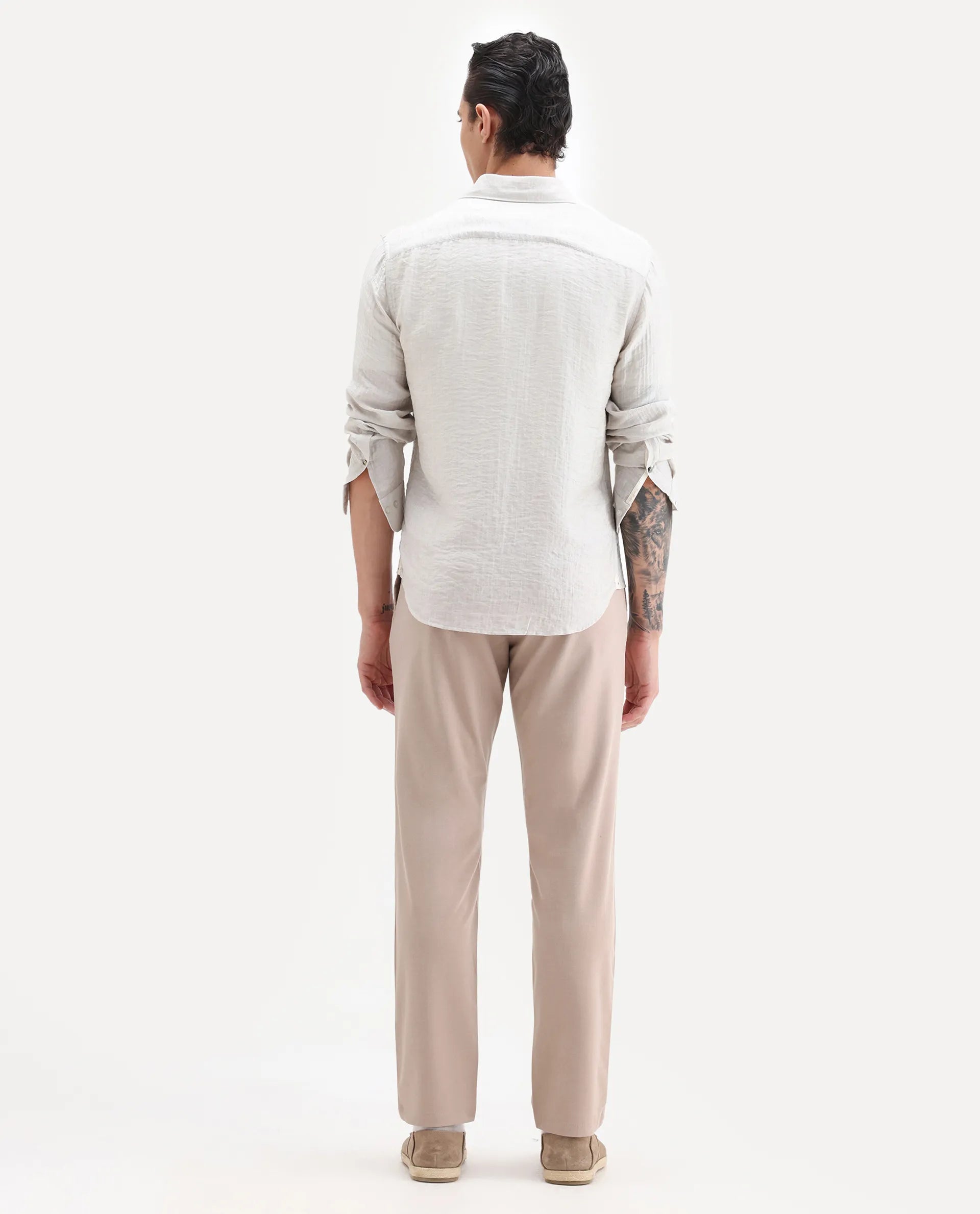 Rare Rabbit Men's Driver-2 Peach Polyester Blend Plain Regular Fit Trouser