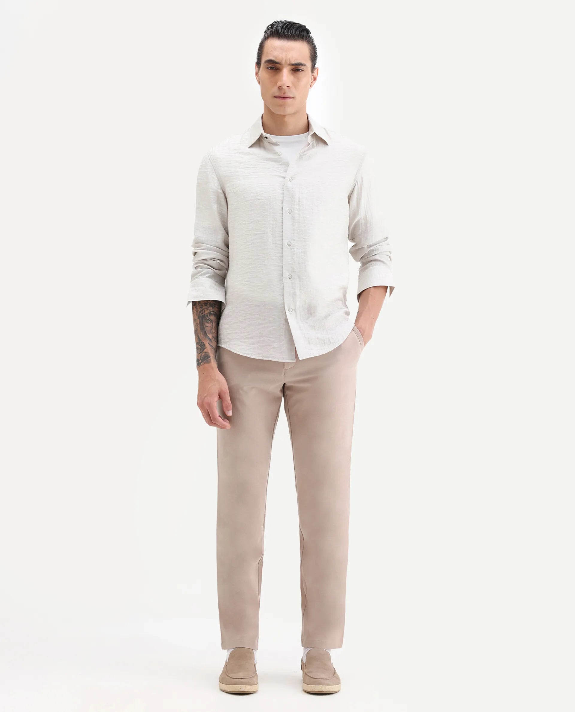 Rare Rabbit Men's Driver-2 Peach Polyester Blend Plain Regular Fit Trouser