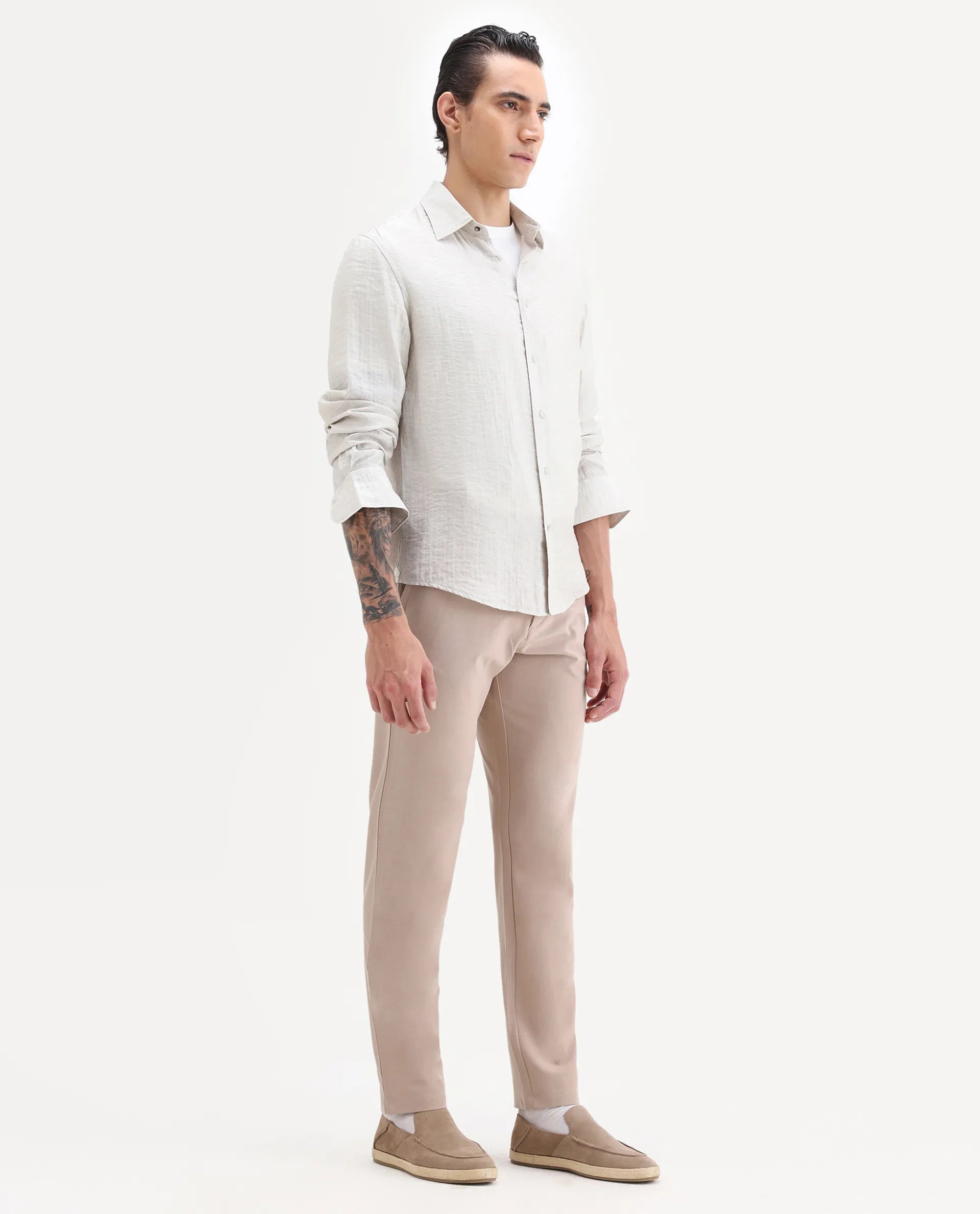 Rare Rabbit Men's Driver-2 Peach Polyester Blend Plain Regular Fit Trouser