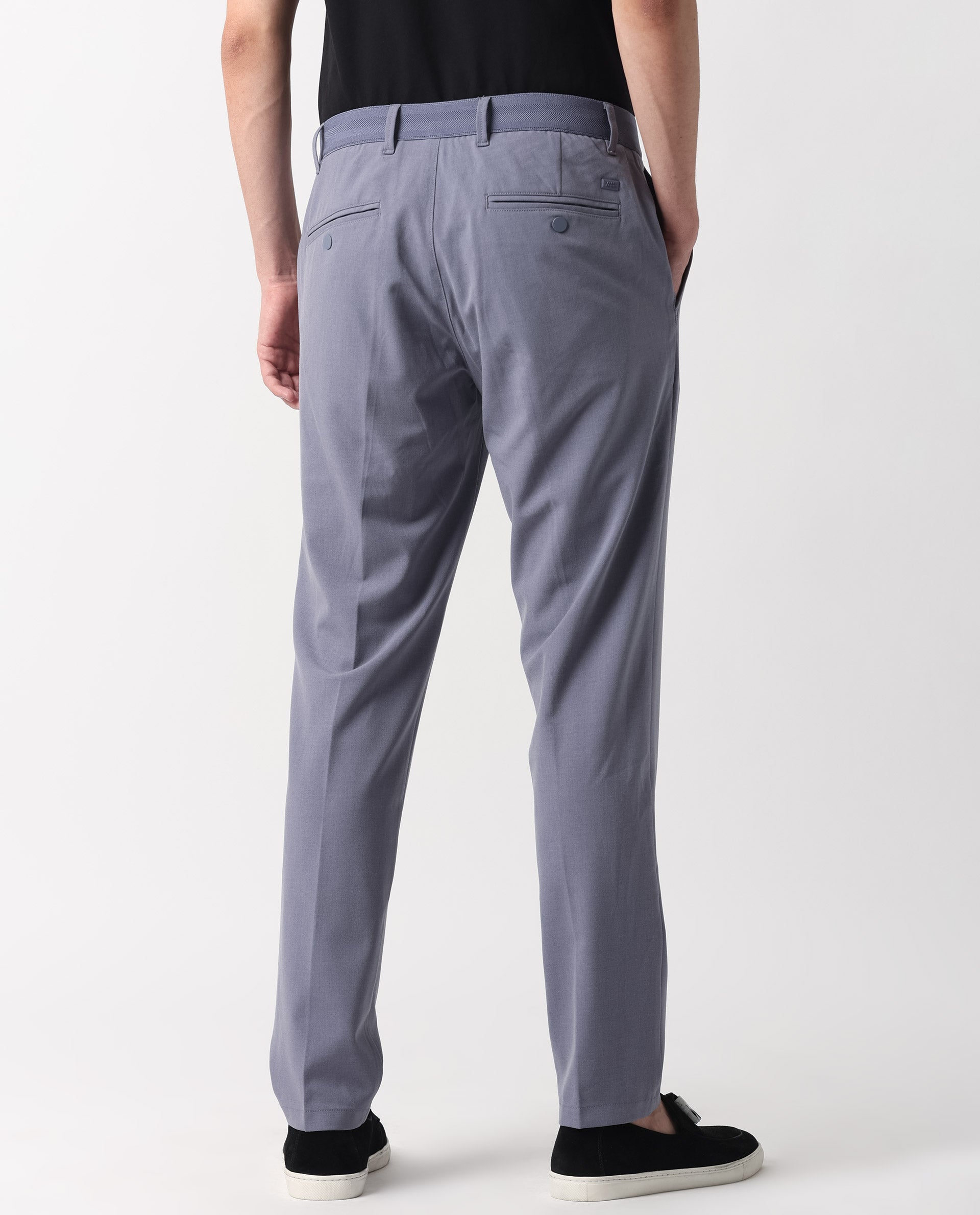 Rare Rabbit Men's Drivers Pastel Purple Mid-Rise Bi-Stretch With Elastic Waistband Regular Fit Trouser