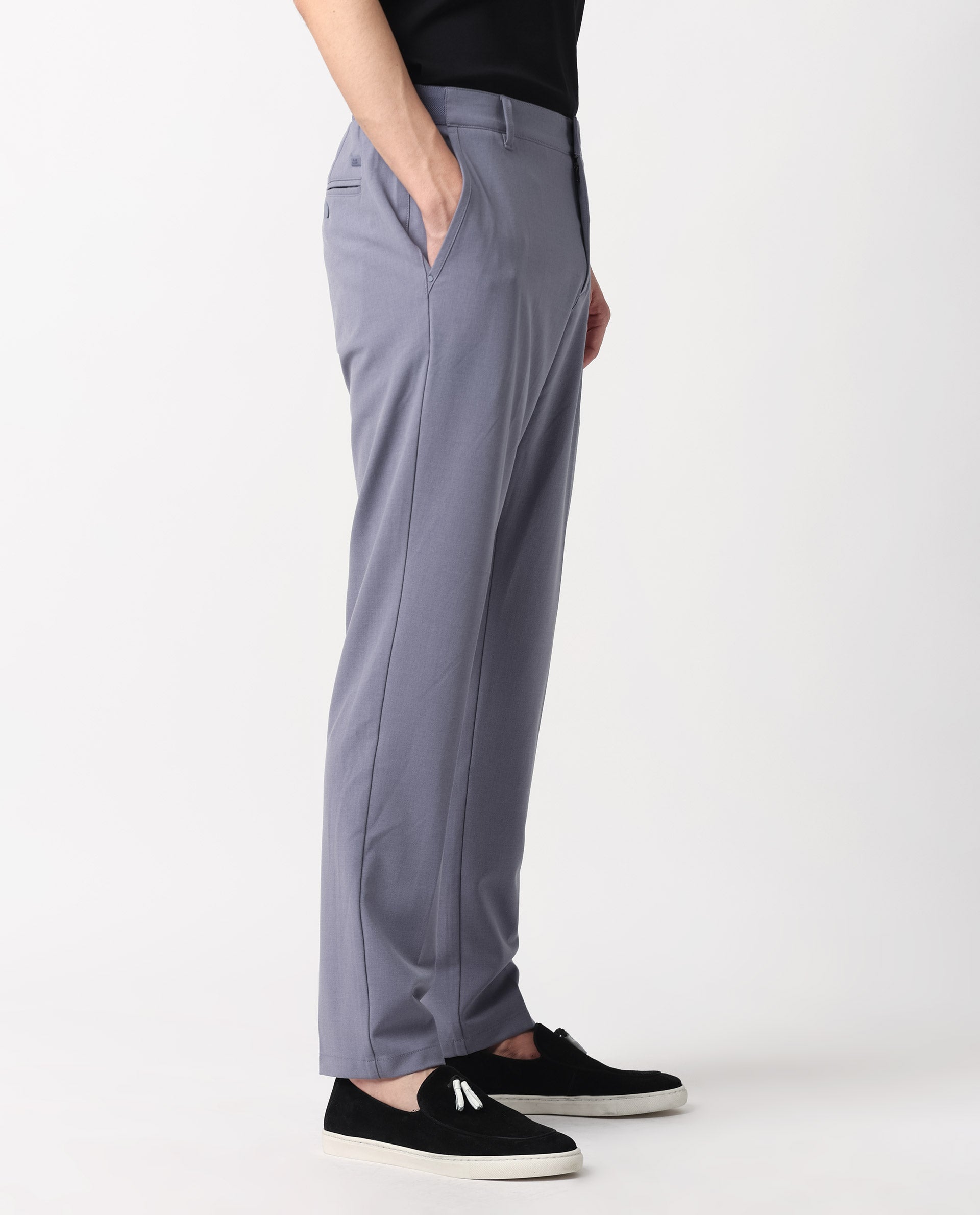 Rare Rabbit Men's Drivers Pastel Purple Mid-Rise Bi-Stretch With Elastic Waistband Regular Fit Trouser