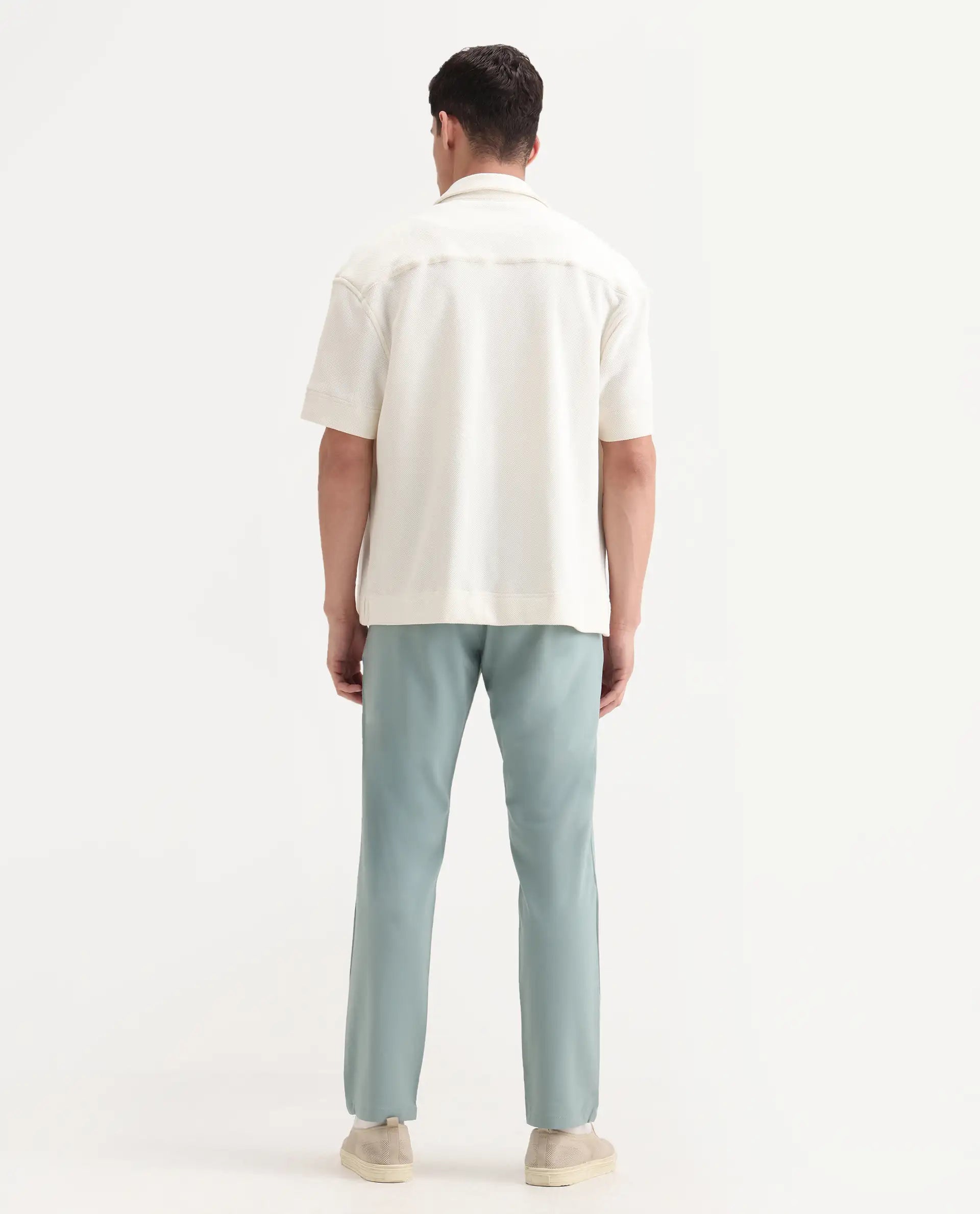 Rare Rabbit Men's Driver-2 Pastel Green Polyester Blend Plain Regular Fit Trouser