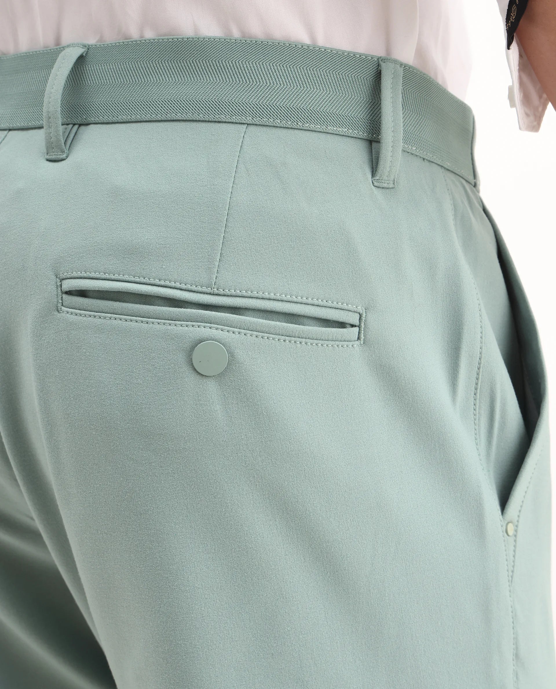 Rare Rabbit Men's Driver-Aw25 Pastel Green Polyester Blend Plain Regular Fit Trouser