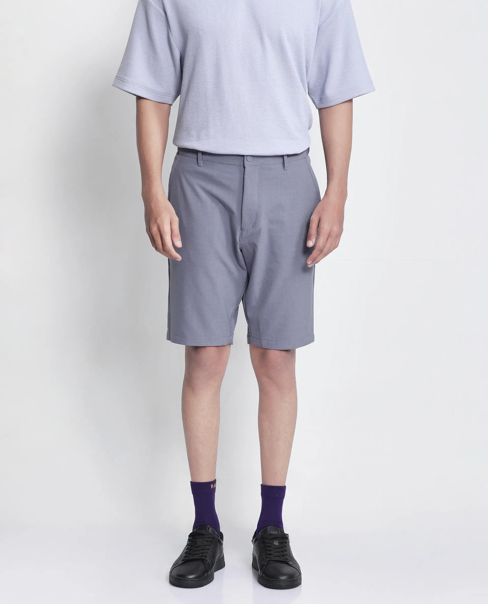 Rare Rabbit Men Drivo Dusky Purple Cotton Elastane Fabric Bi-Stretch Jacquard Waistband Regular Fit Solid Shorts