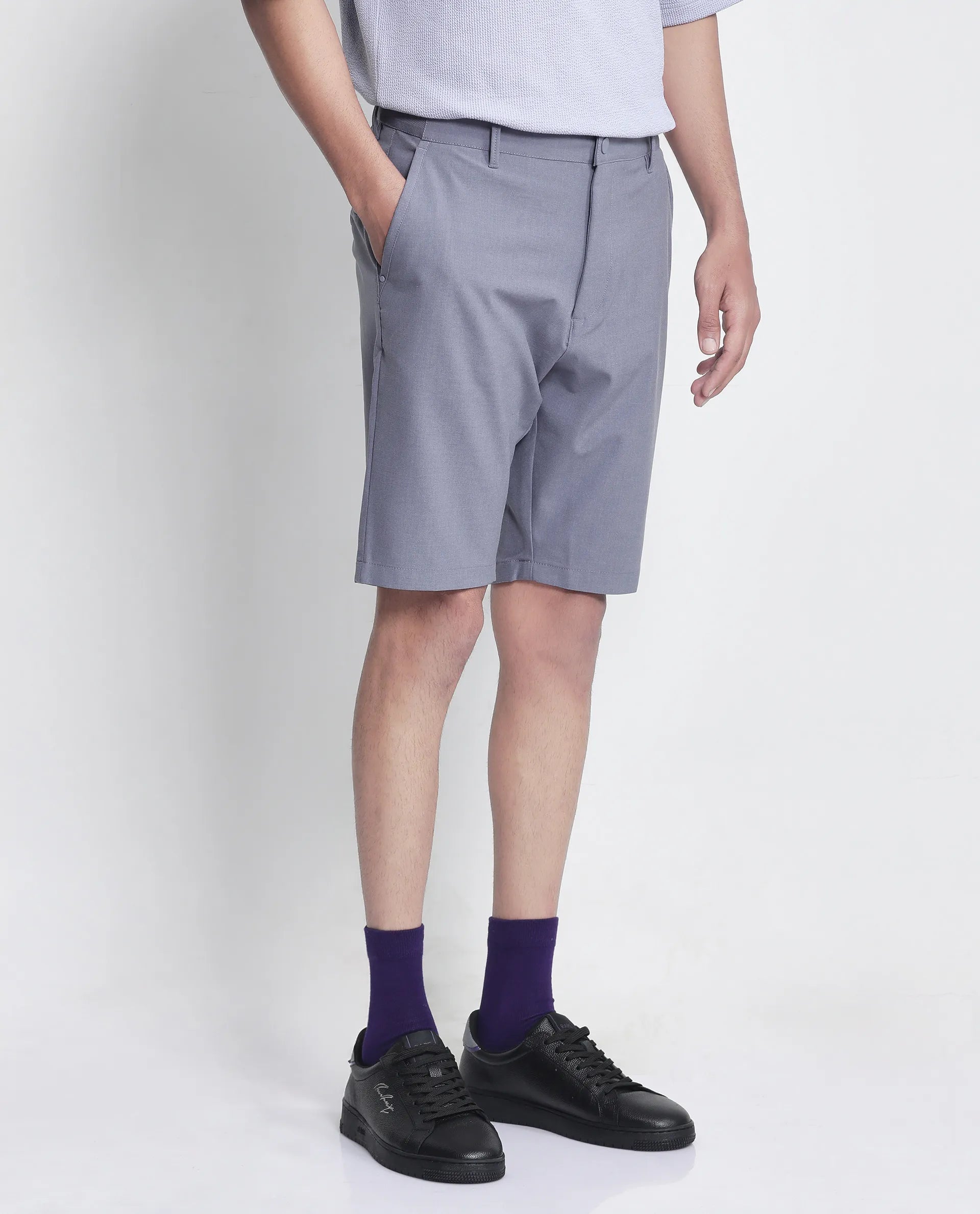 Rare Rabbit Men Drivo Dusky Purple Cotton Elastane Fabric Bi-Stretch Jacquard Waistband Regular Fit Solid Shorts