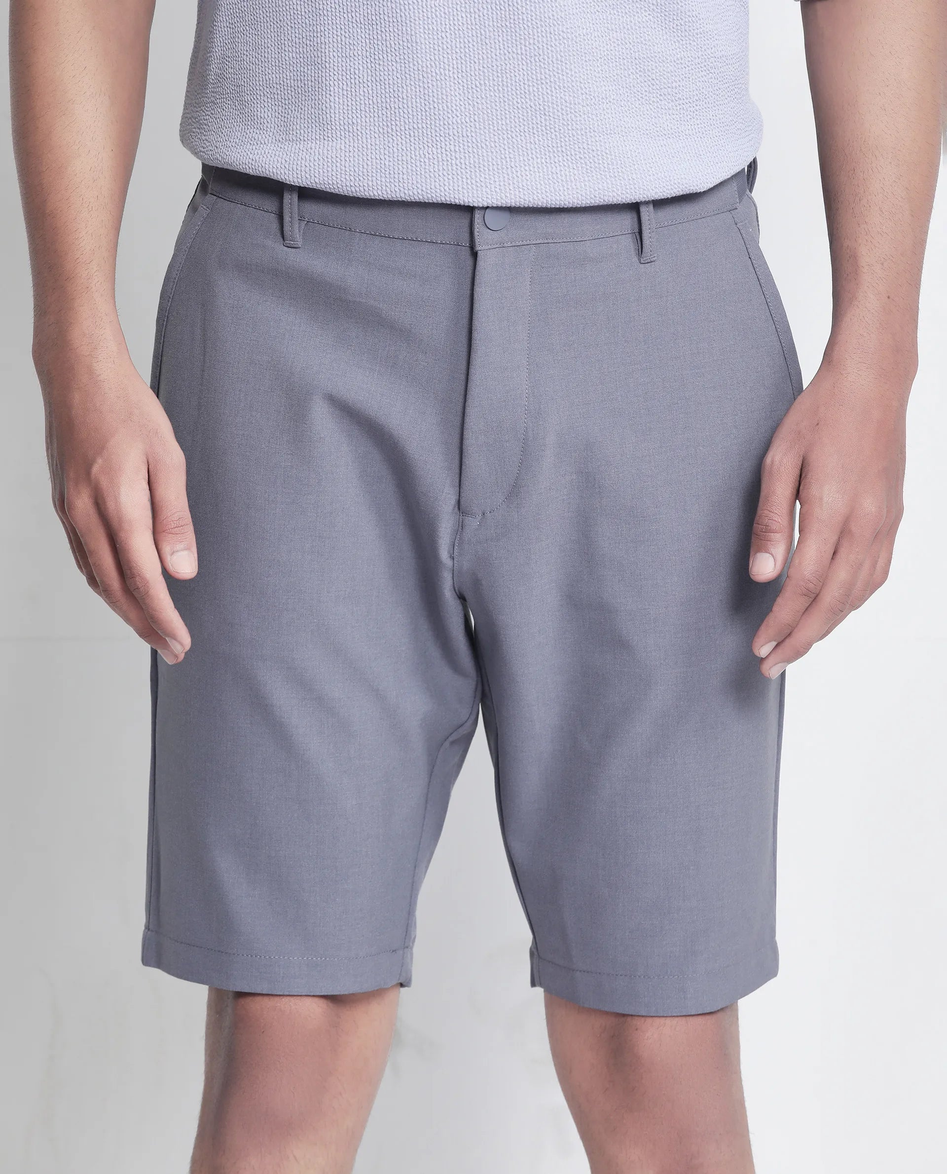 Rare Rabbit Men Drivo Dusky Purple Cotton Elastane Fabric Bi-Stretch Jacquard Waistband Regular Fit Solid Shorts