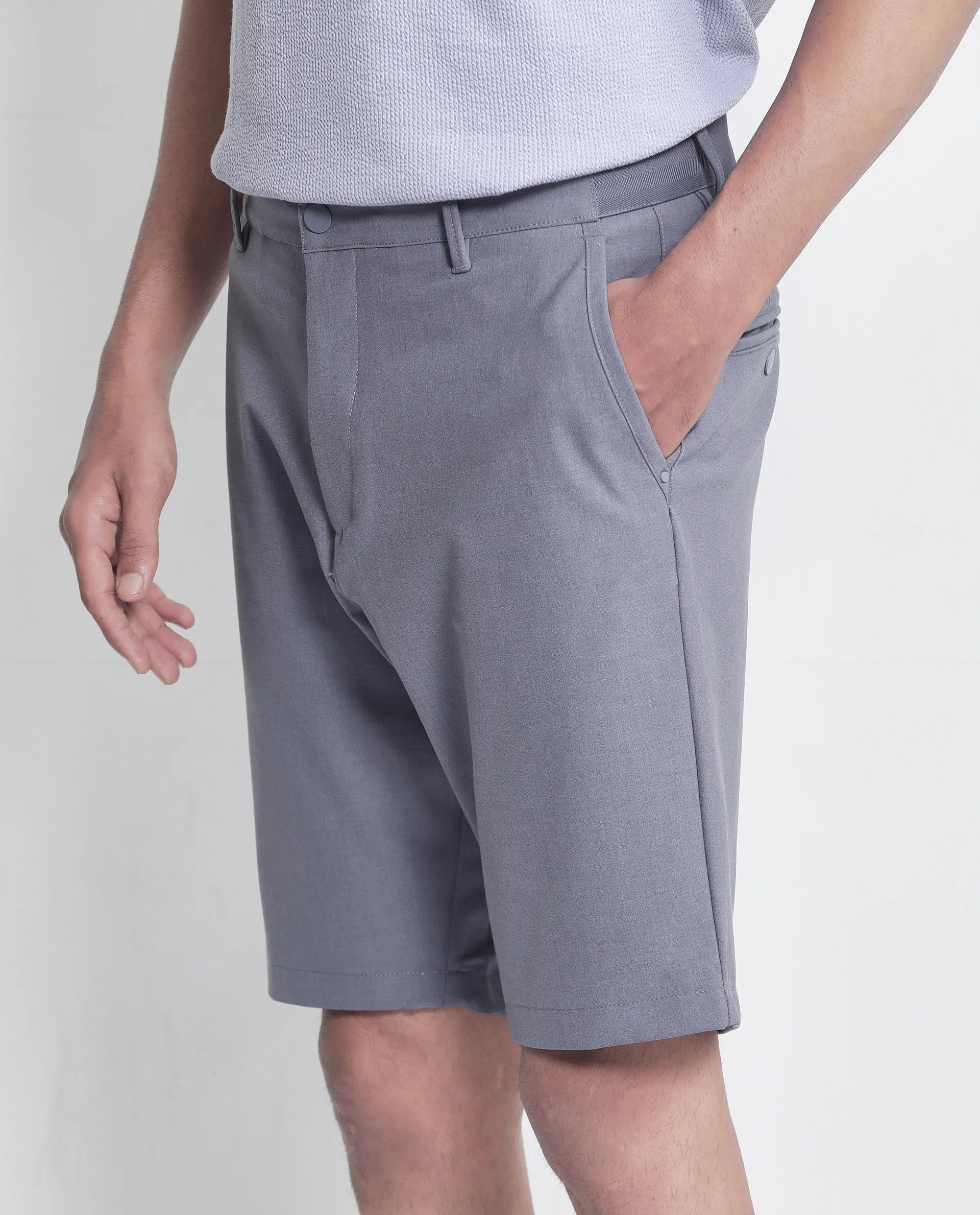 Rare Rabbit Men Drivo Dusky Purple Cotton Elastane Fabric Bi-Stretch Jacquard Waistband Regular Fit Solid Shorts