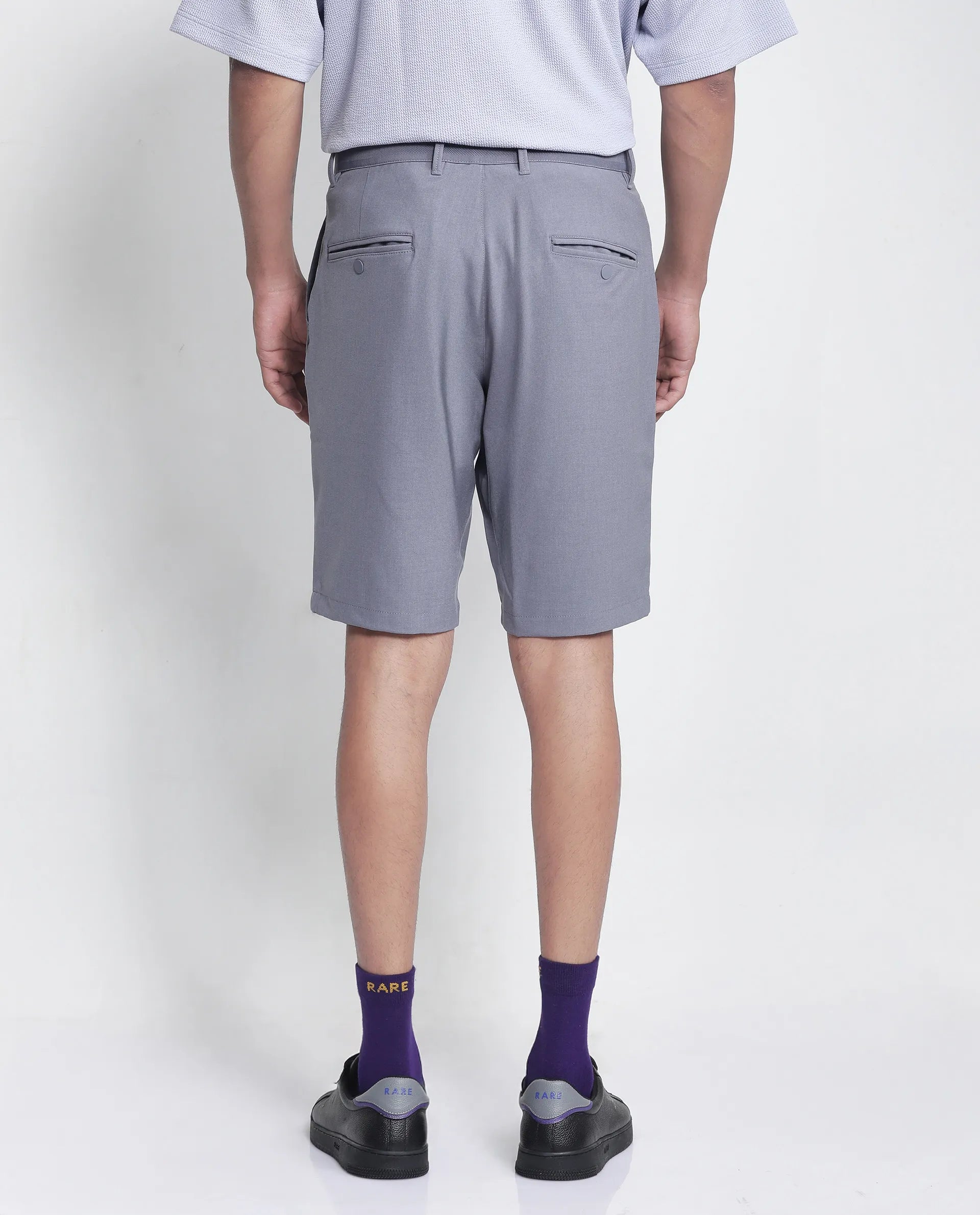 Rare Rabbit Men Drivo Dusky Purple Cotton Elastane Fabric Bi-Stretch Jacquard Waistband Regular Fit Solid Shorts