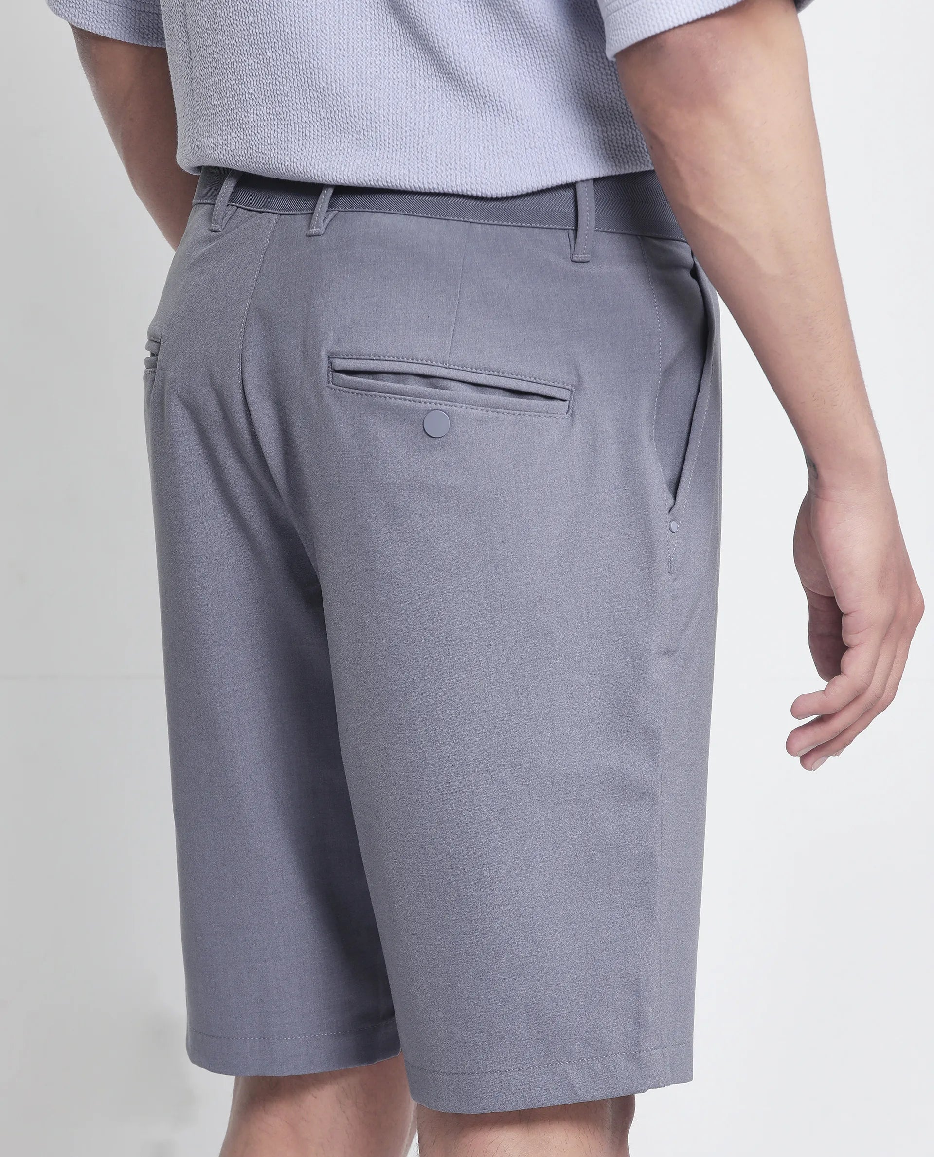 Rare Rabbit Men Drivo Dusky Purple Cotton Elastane Fabric Bi-Stretch Jacquard Waistband Regular Fit Solid Shorts