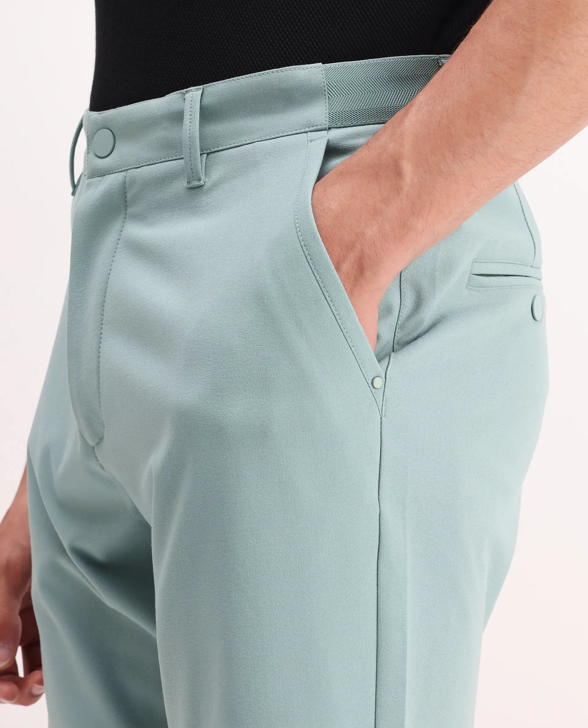 Rare Rabbit Men's Drivo Pastel Green Cotton Blend Plain Regular Fit Shorts