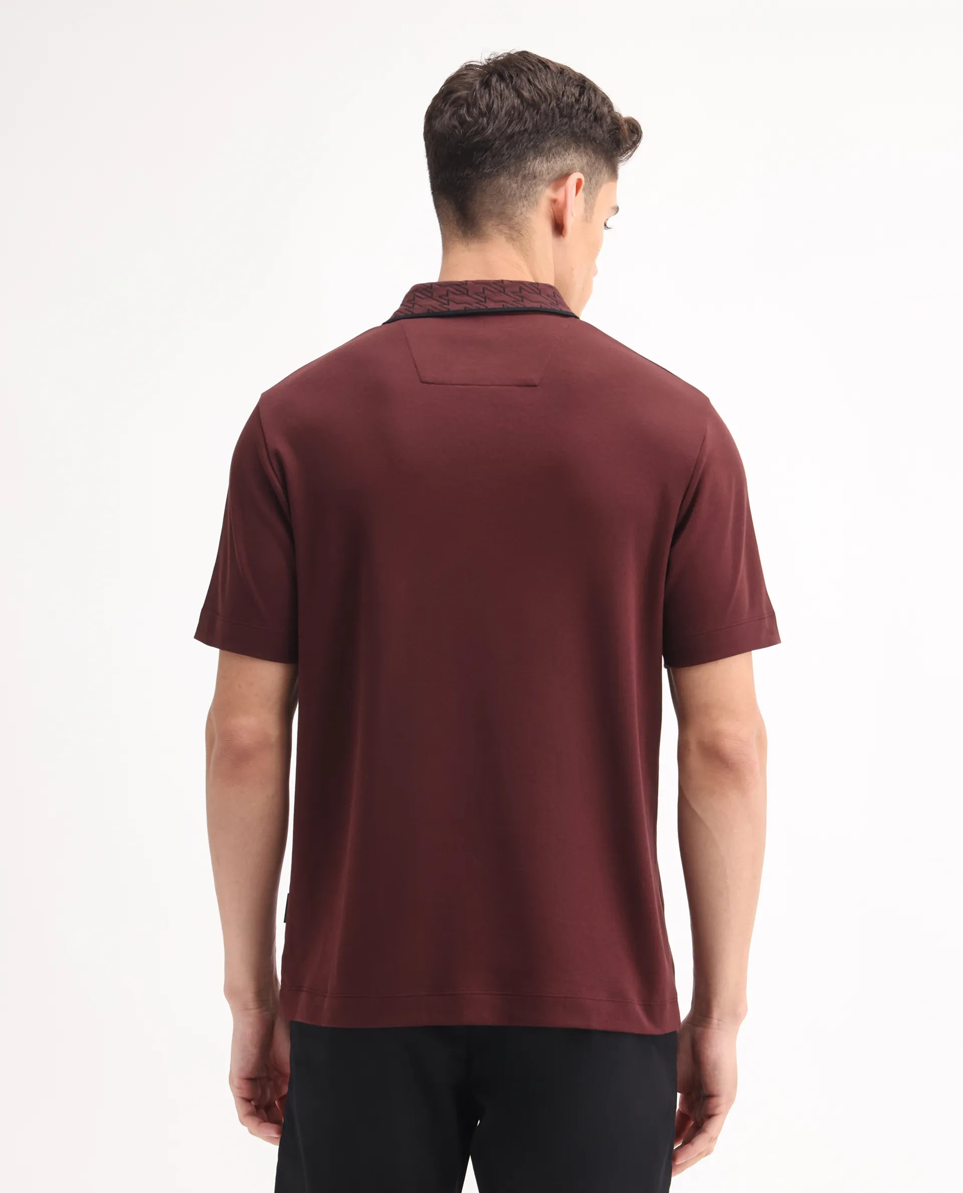 Rare Rabbit Men's Drix Dark Rust Cotton Plain Regular Fit Half Sleeve Polo