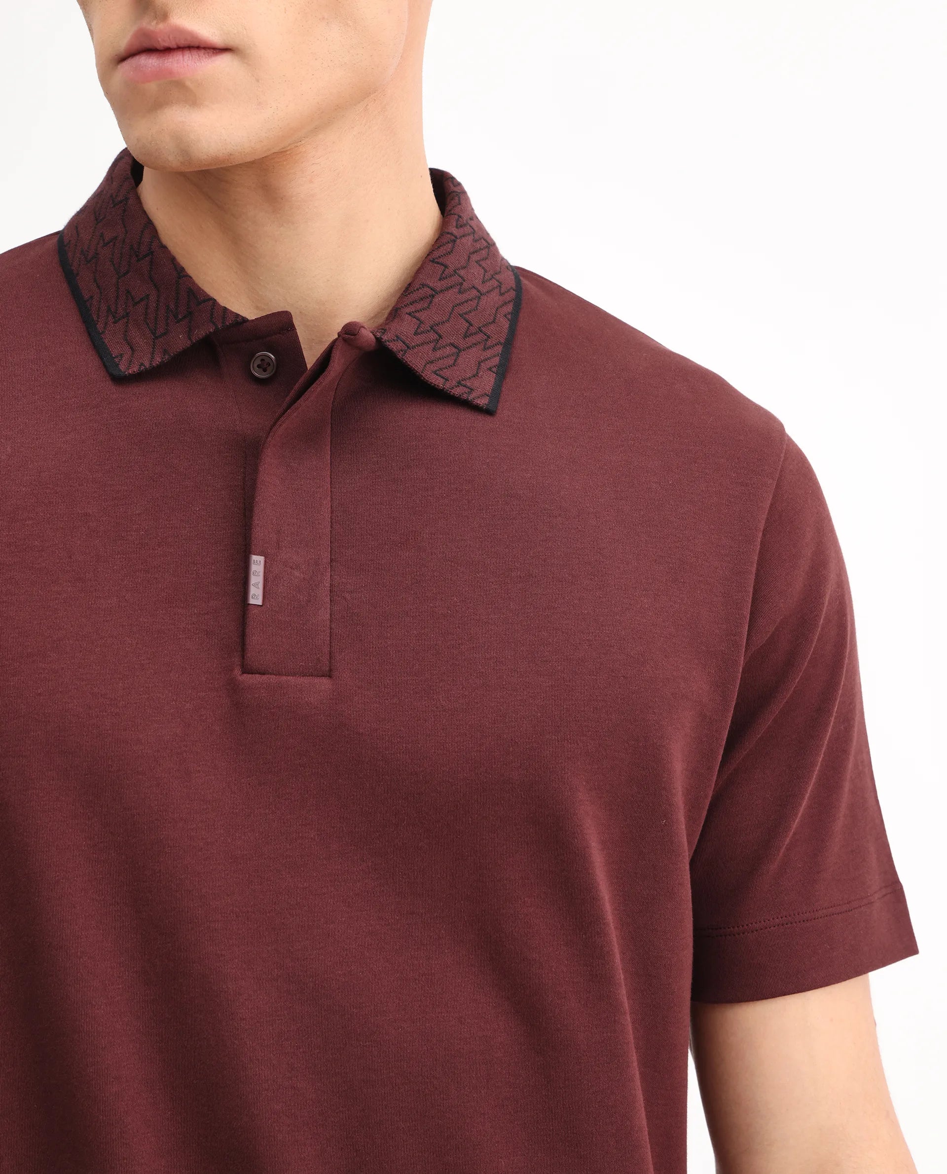 Rare Rabbit Men's Drix Dark Rust Cotton Plain Regular Fit Half Sleeve Polo