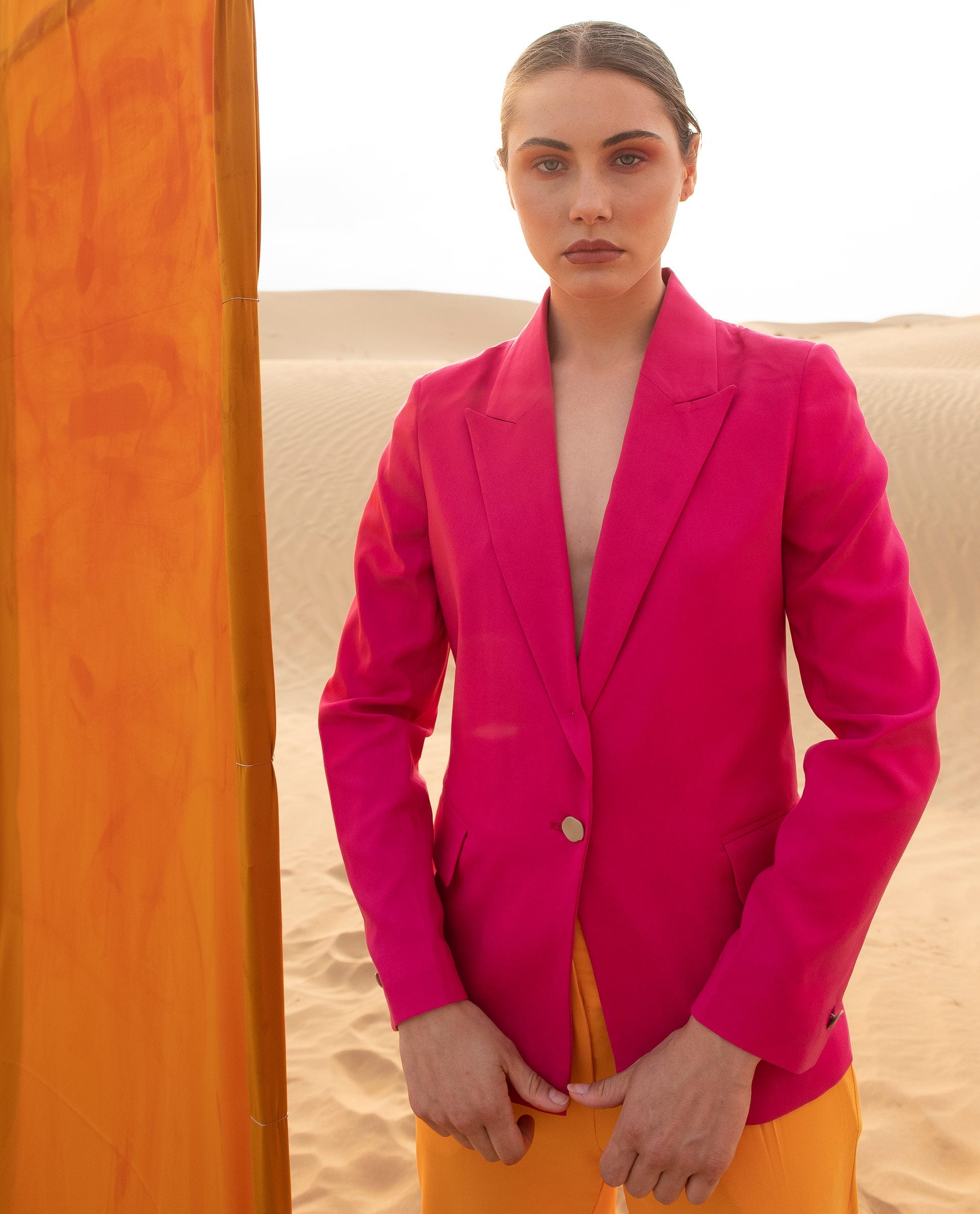 Rareism Women Ziva Pink Full Sleeves Tailored Fit Solid Polyester Fabric Blazer