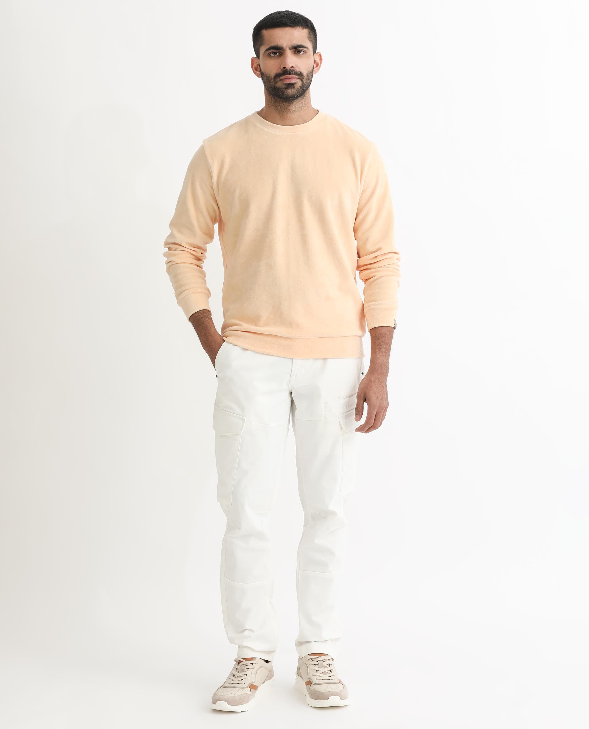 Rare Rabbit Mens Dube Yellow Cotton Polyester Vellore Velvet Fabric Round Neck Full Sleeves Comfortable Fit Knitted Sweatshirt