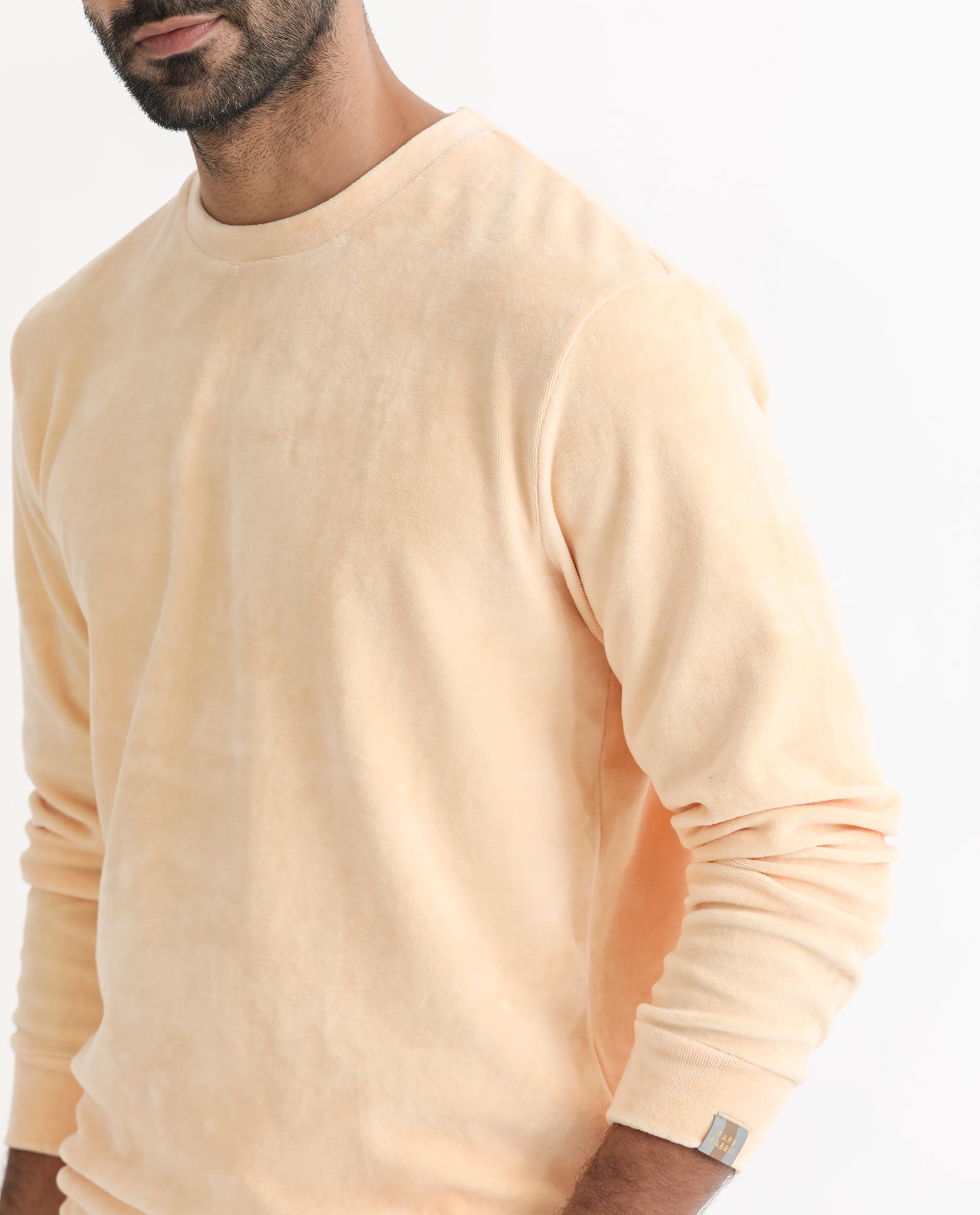 Rare Rabbit Mens Dube Yellow Cotton Polyester Vellore Velvet Fabric Round Neck Full Sleeves Comfortable Fit Knitted Sweatshirt