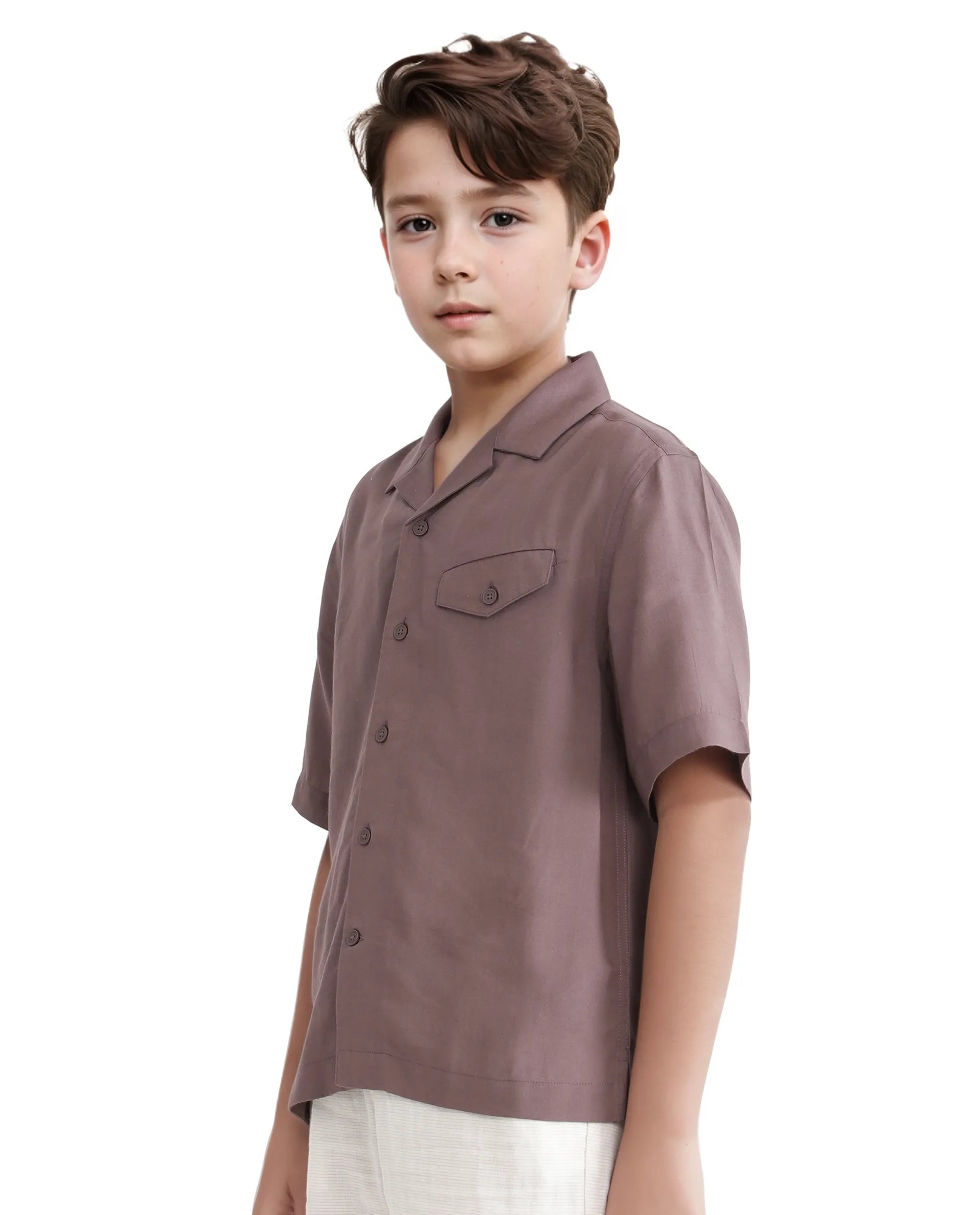 Rare Ones Kids Dubex Dusky Brown Modal Short Sleeve Solid Shirt