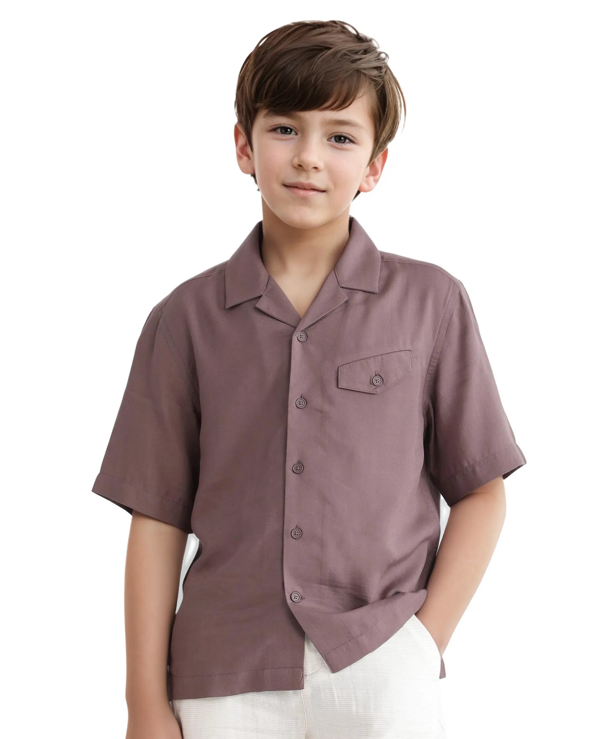 Rare Ones Kids Dubex Dusky Brown Modal Short Sleeve Solid Shirt