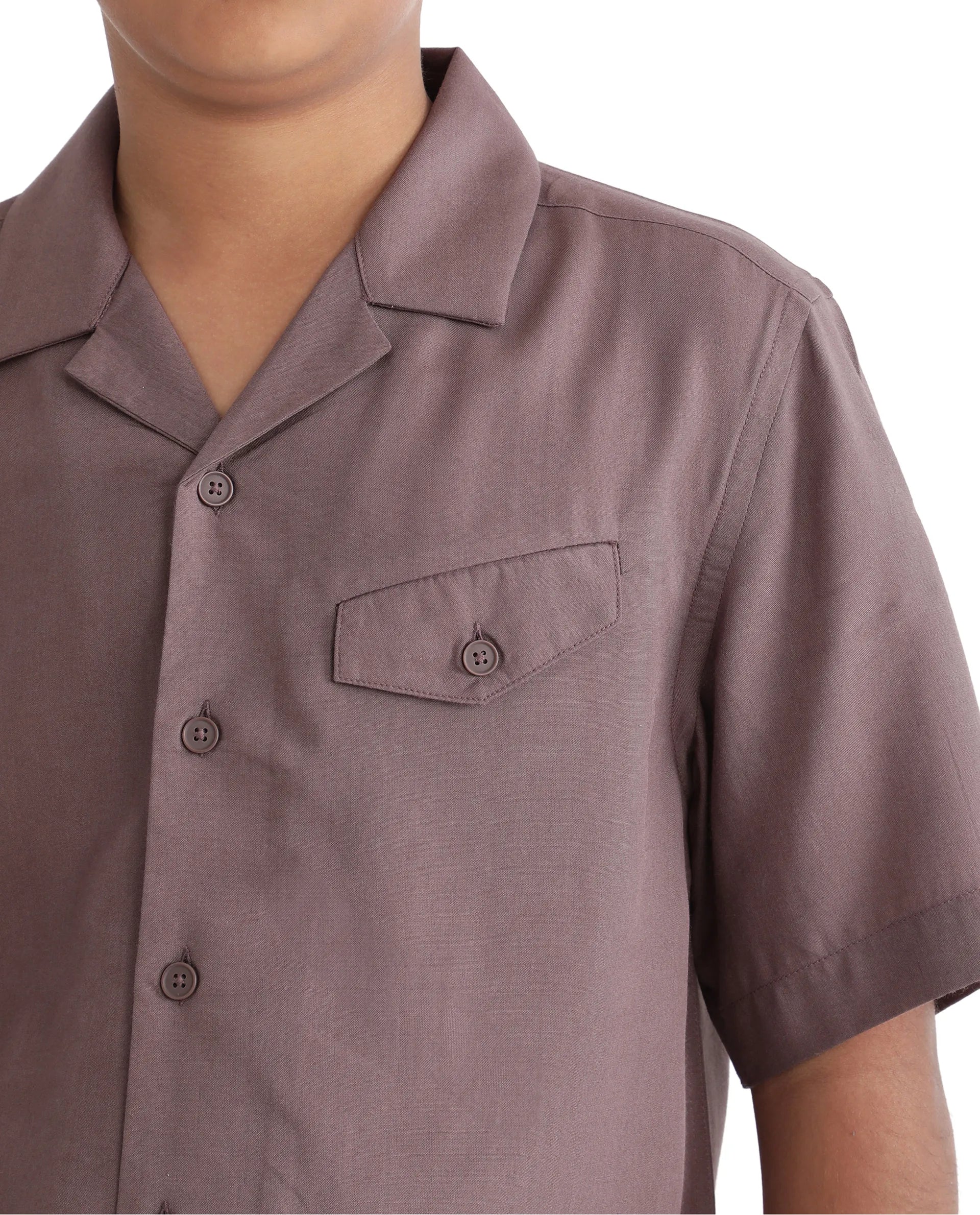 Rare Ones Kids Dubex Dusky Brown Modal Short Sleeve Solid Shirt