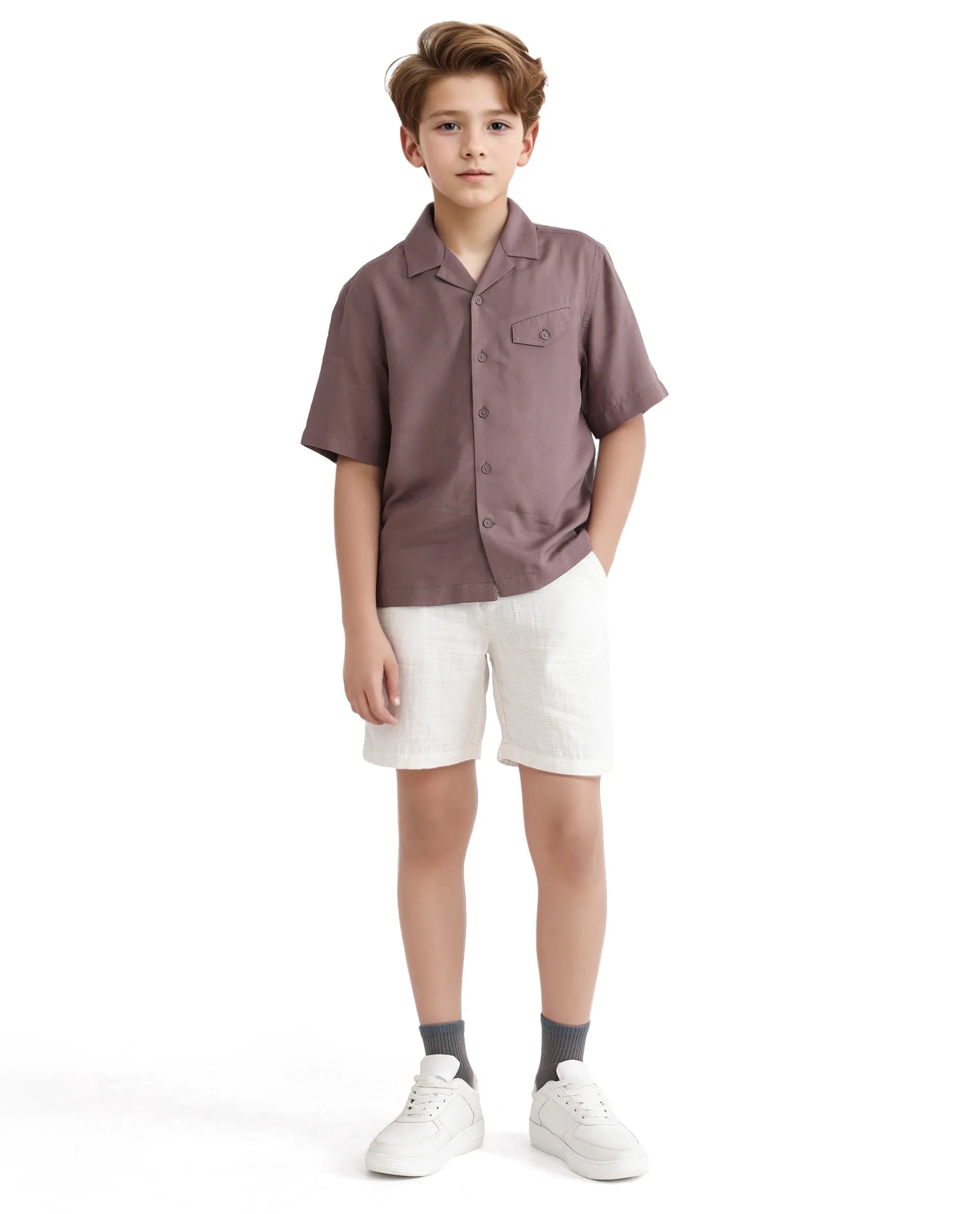 Rare Ones Kids Dubex Dusky Brown Modal Short Sleeve Solid Shirt