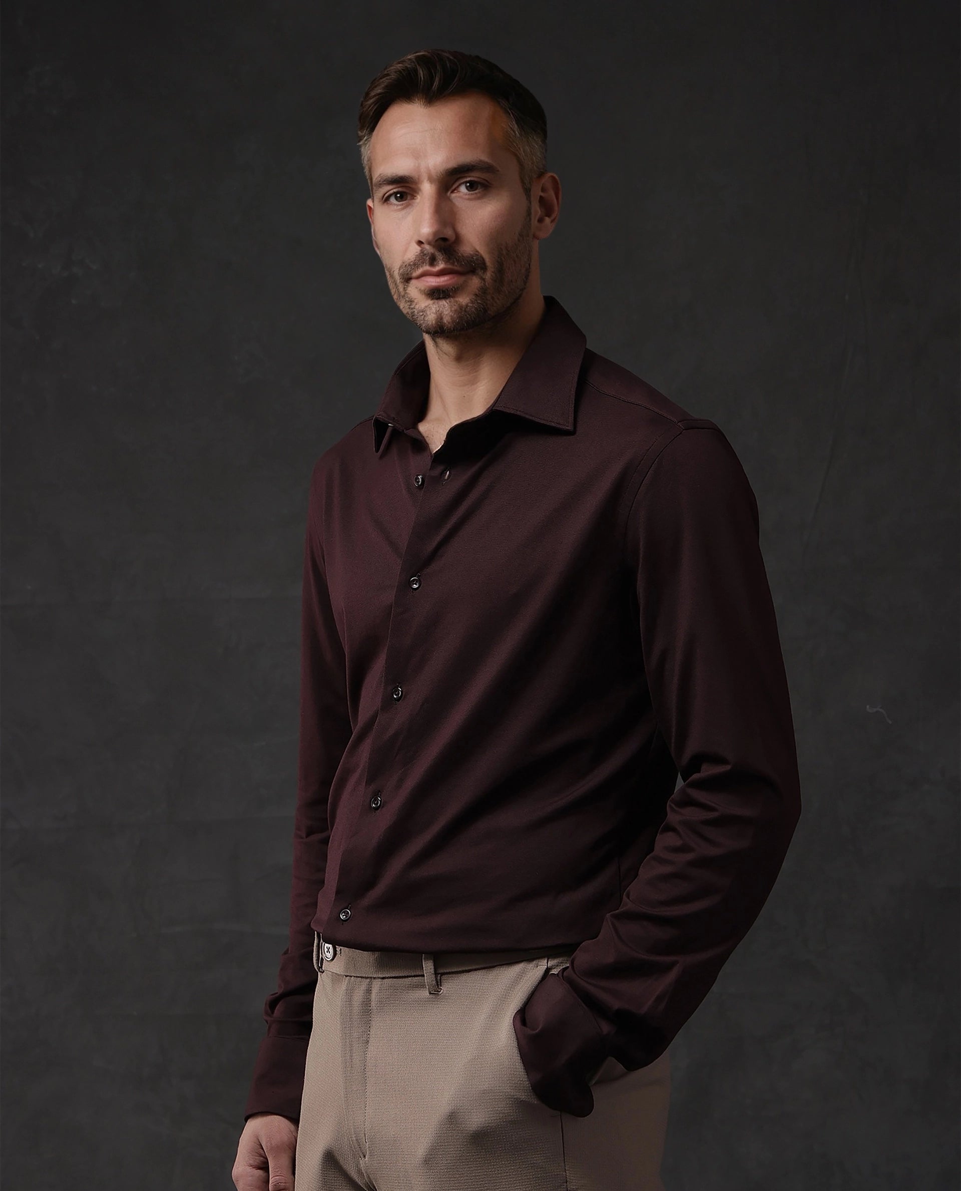 Rare Rabbit Men Dulce Dark Maroon Cotton Fabric Full Sleeve Regular Fit Solid Shirt