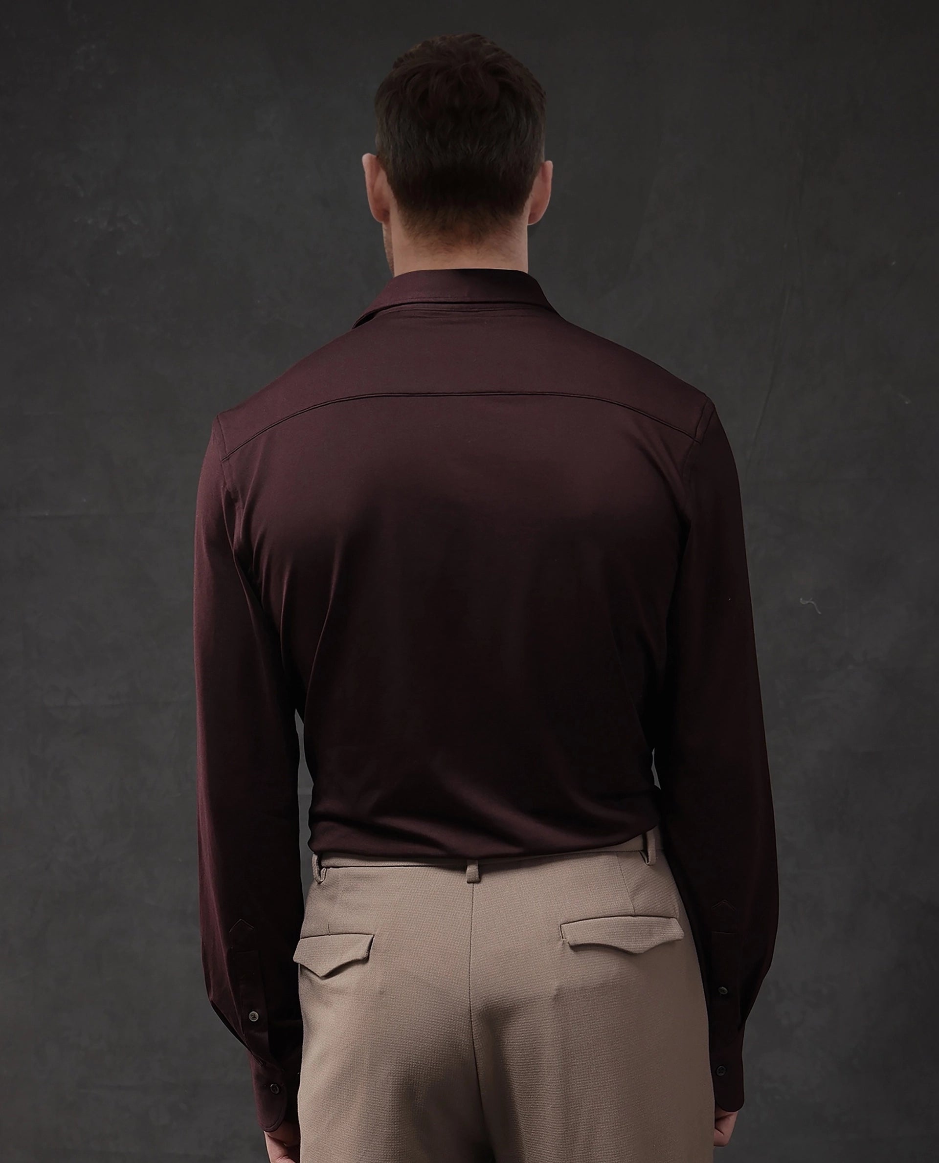 Rare Rabbit Men Dulce Dark Maroon Cotton Fabric Full Sleeve Regular Fit Solid Shirt