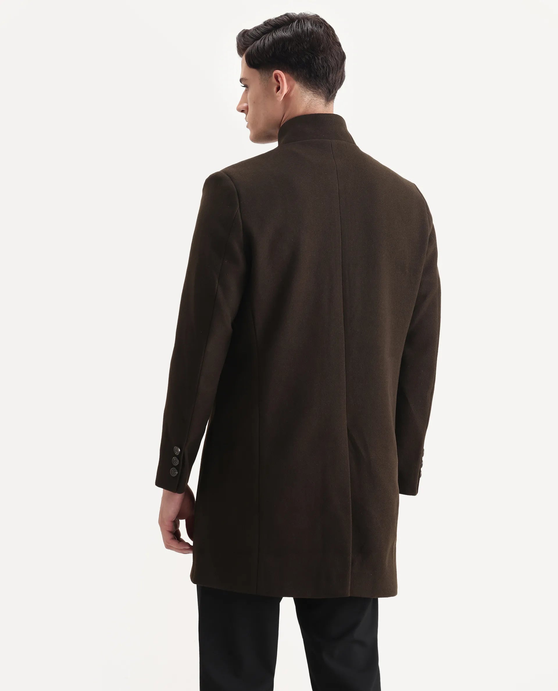 Rare Rabbit Men's Dune-25 Olive Polyester Blend Fabric High Neck Relaxed Plain Coat