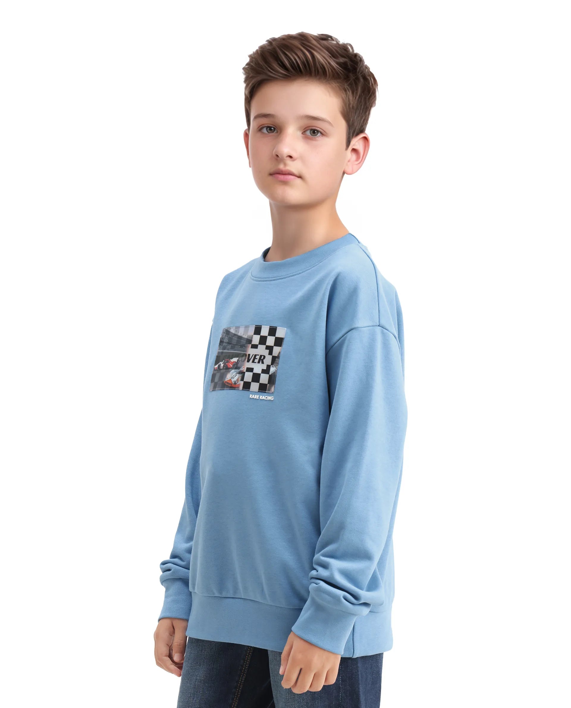 Rare Ones Kids Dune Pastel Blue Cotton Blend Sticker Print Oversized Sweatshirt