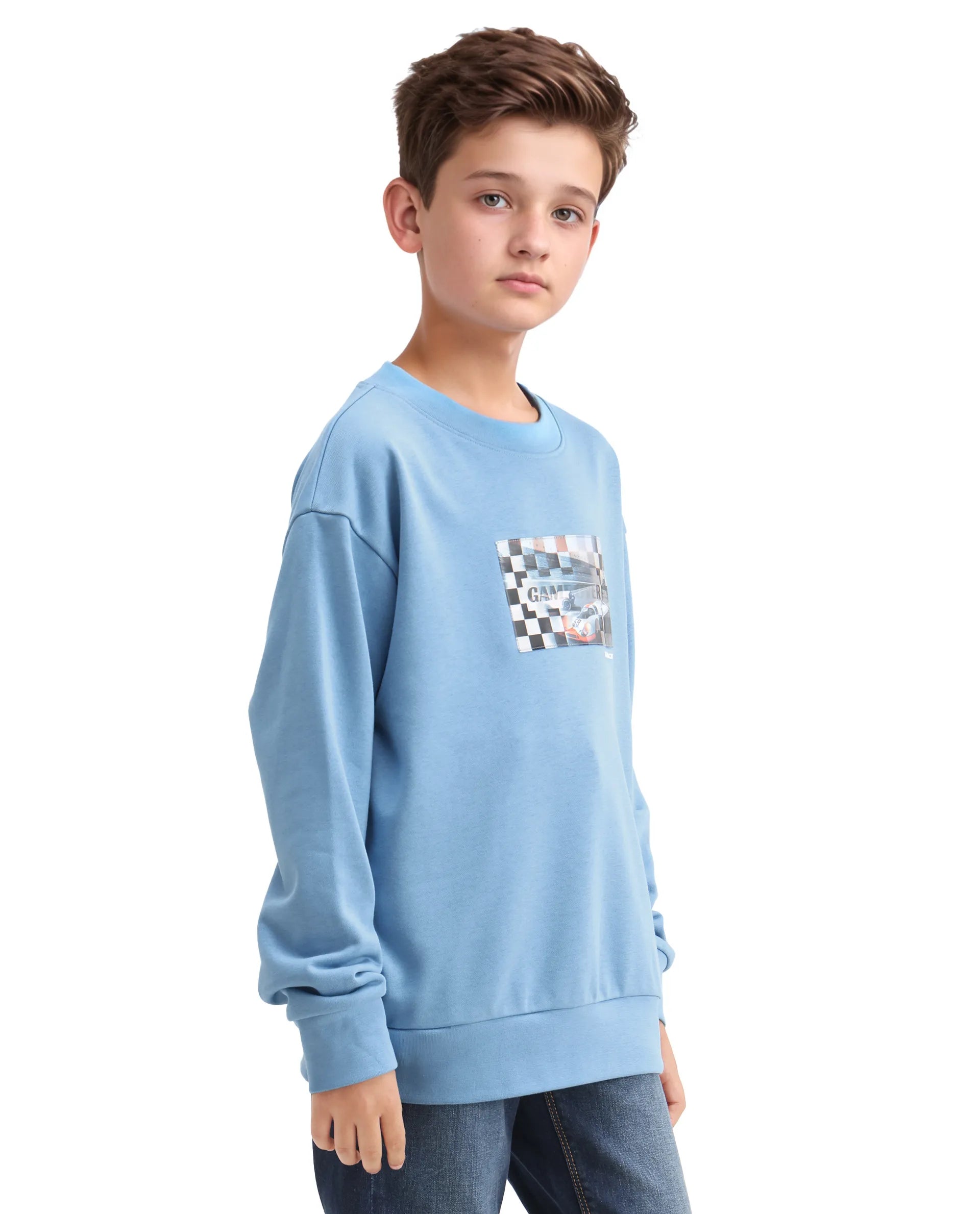 Rare Ones Kids Dune Pastel Blue Cotton Blend Sticker Print Oversized Sweatshirt