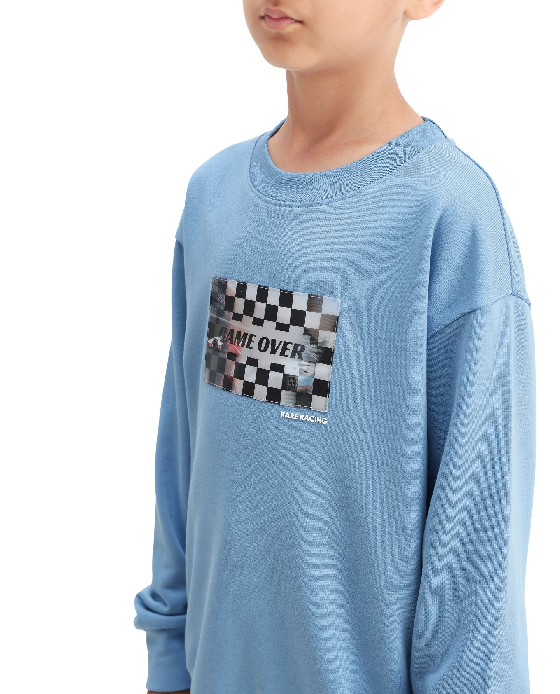 Rare Ones Kids Dune Pastel Blue Cotton Blend Sticker Print Oversized Sweatshirt