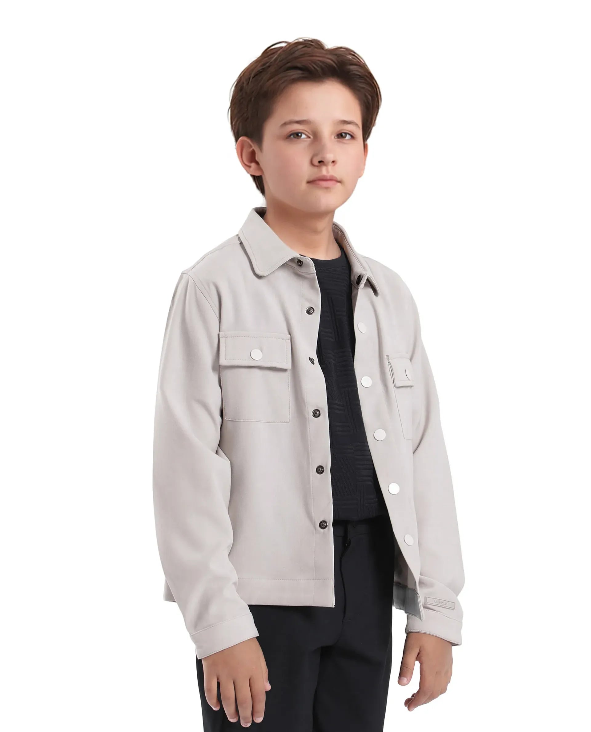 Rare Ones Kids Duno Light Beige Cotton Solid Button Closure Full Sleeve Regular Fit Jacket