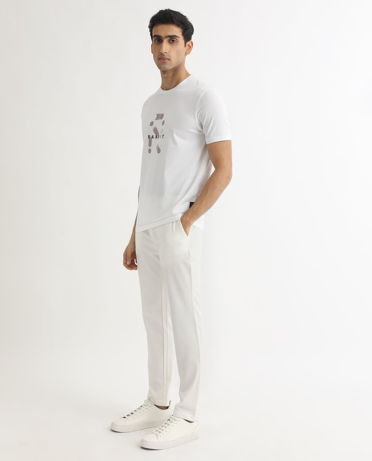 Rare Rabbit Men's Dunstone White Crew Neck Gradient Discharge Print Branding Half Sleeves T-Shirt