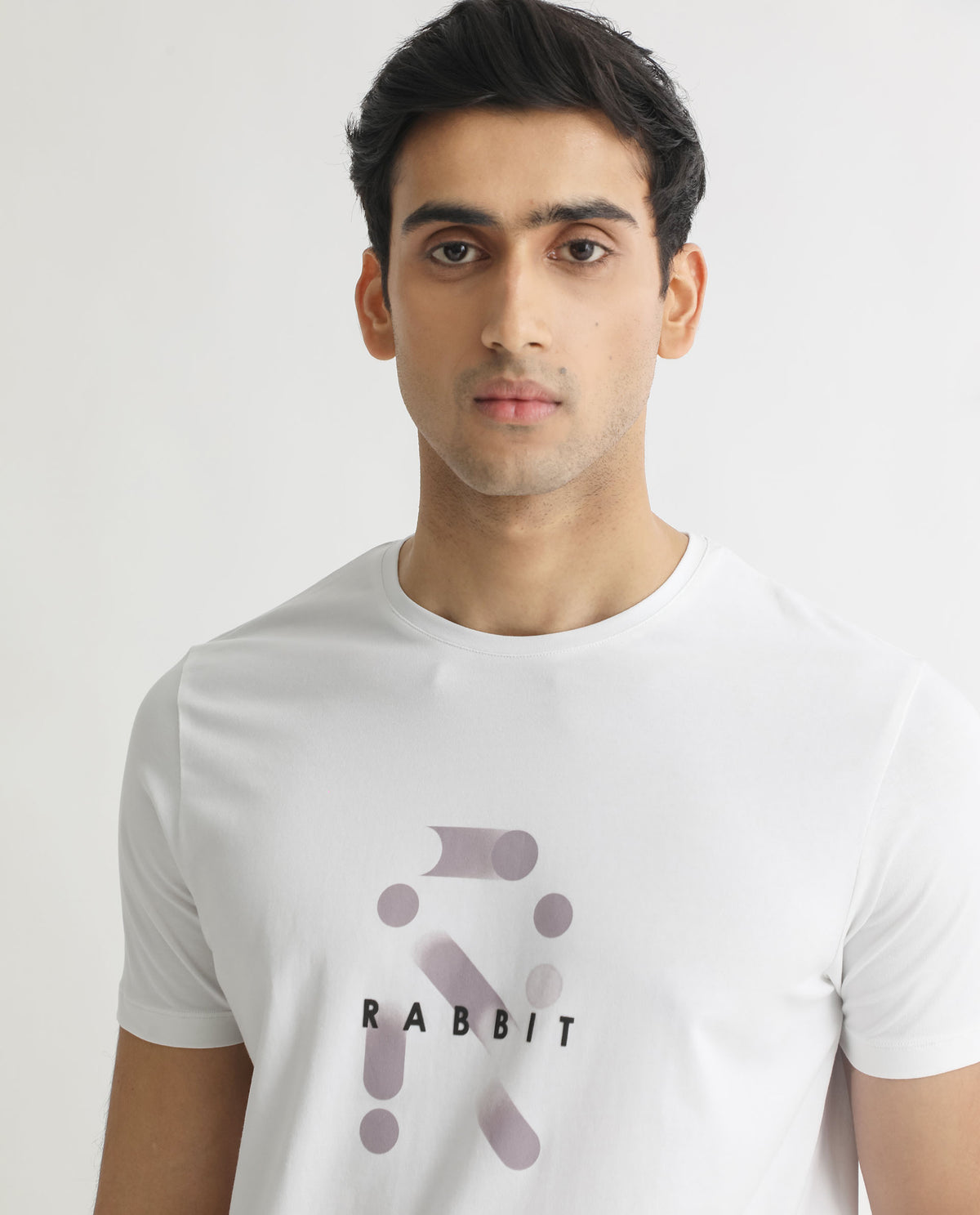 Rare Rabbit Men's Dunstone White Crew Neck Gradient Discharge Print Branding Half Sleeves T-Shirt