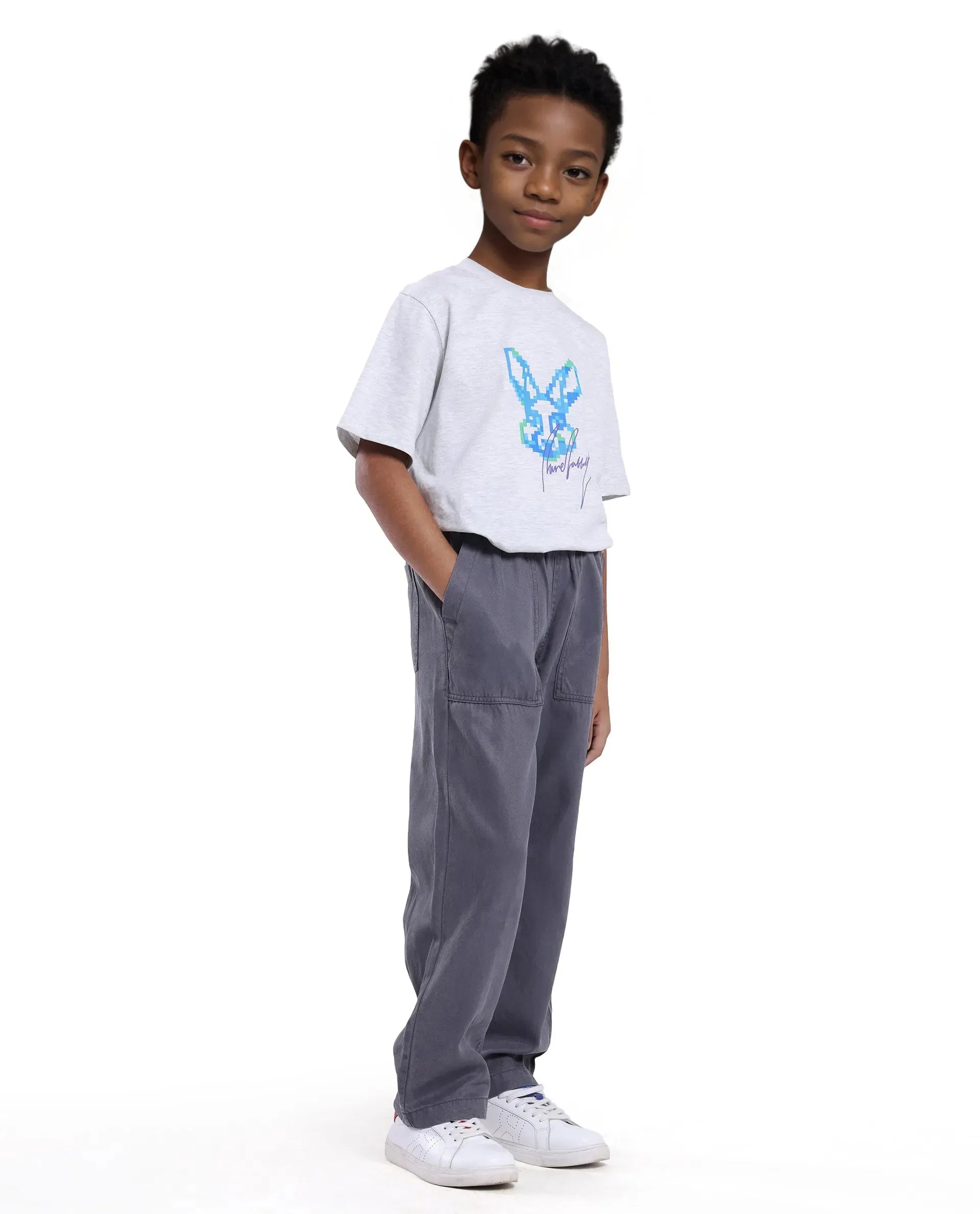 Rare Ones Kids Dusk Grey Cotton Blend Plain Drawstring Regular Fit Trouser