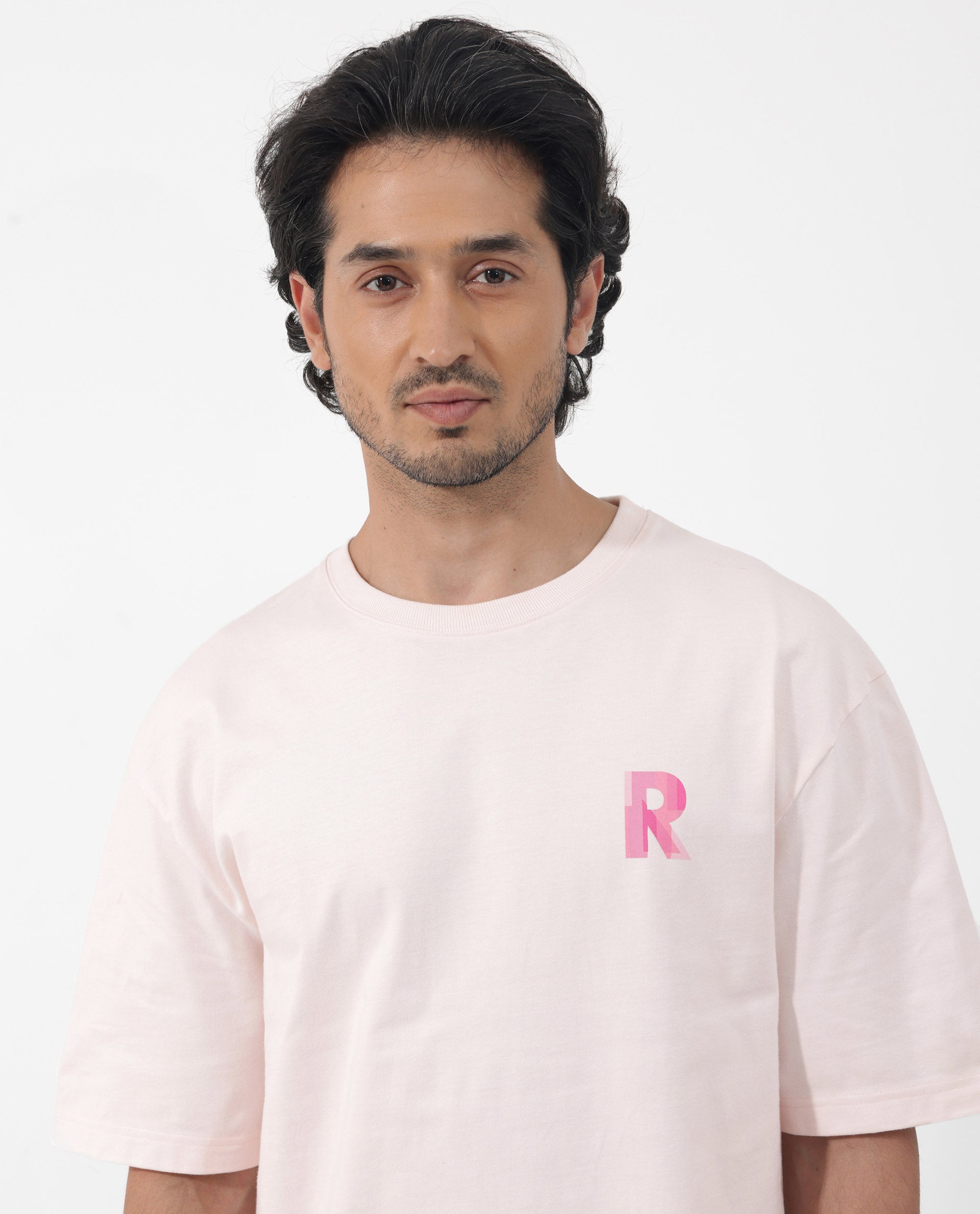 Rare Rabbit Articale Men's Dutton Pink Cotton Polyester Fabric Crew Neck Oversized Fit Graphic Print T-Shirt