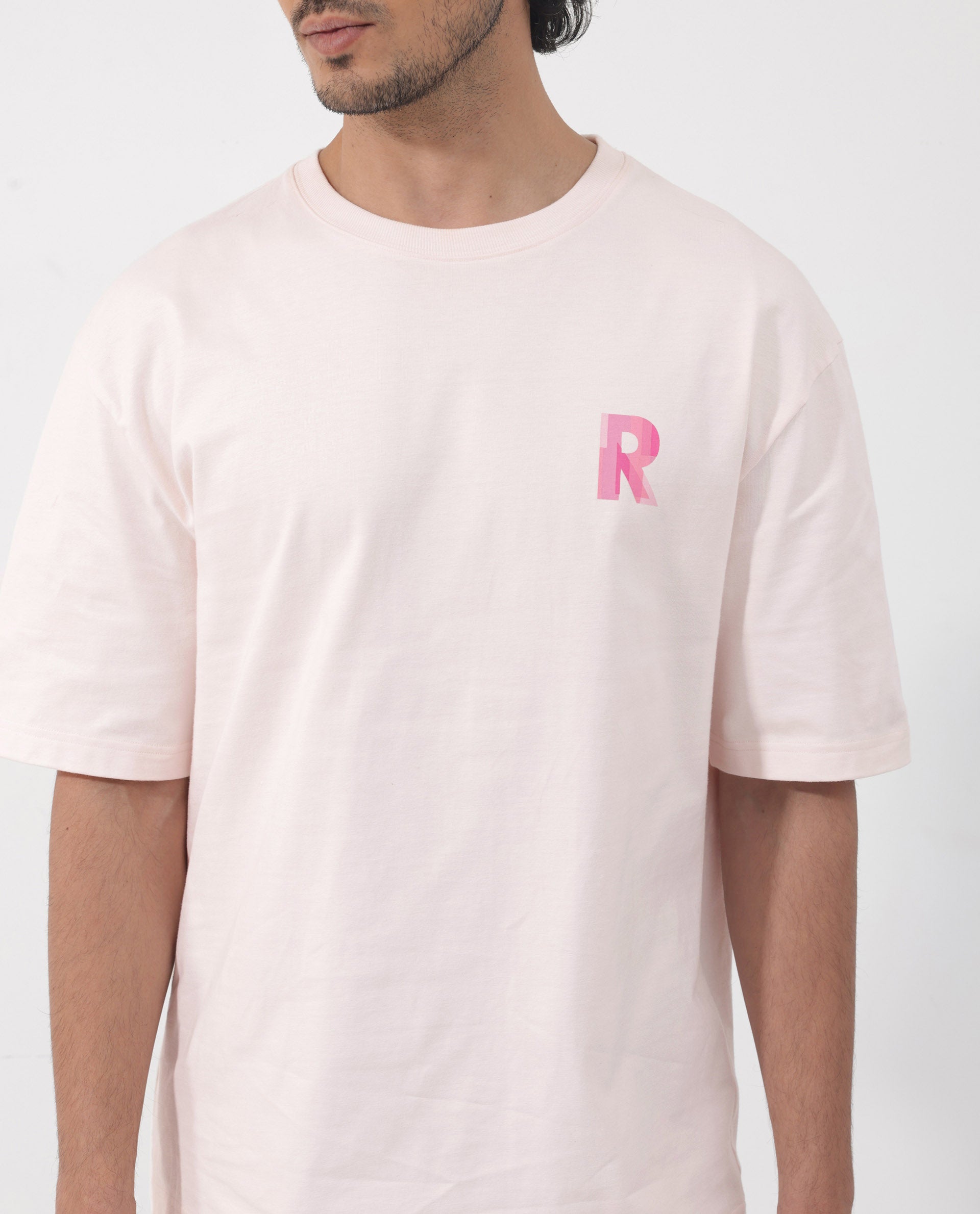 Rare Rabbit Articale Men's Dutton Pink Cotton Polyester Fabric Crew Neck Oversized Fit Graphic Print T-Shirt
