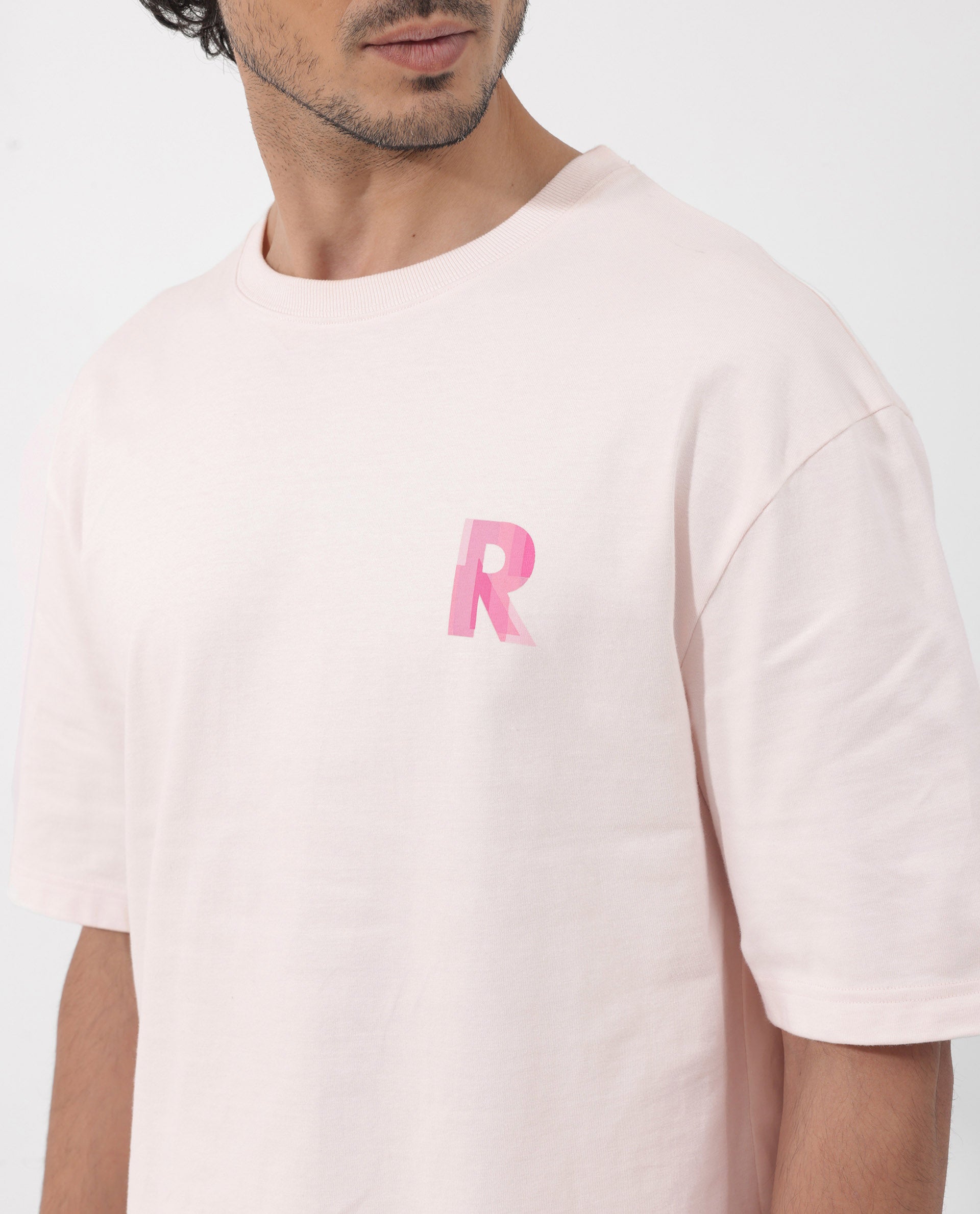 Rare Rabbit Articale Men's Dutton Pink Cotton Polyester Fabric Crew Neck Oversized Fit Graphic Print T-Shirt