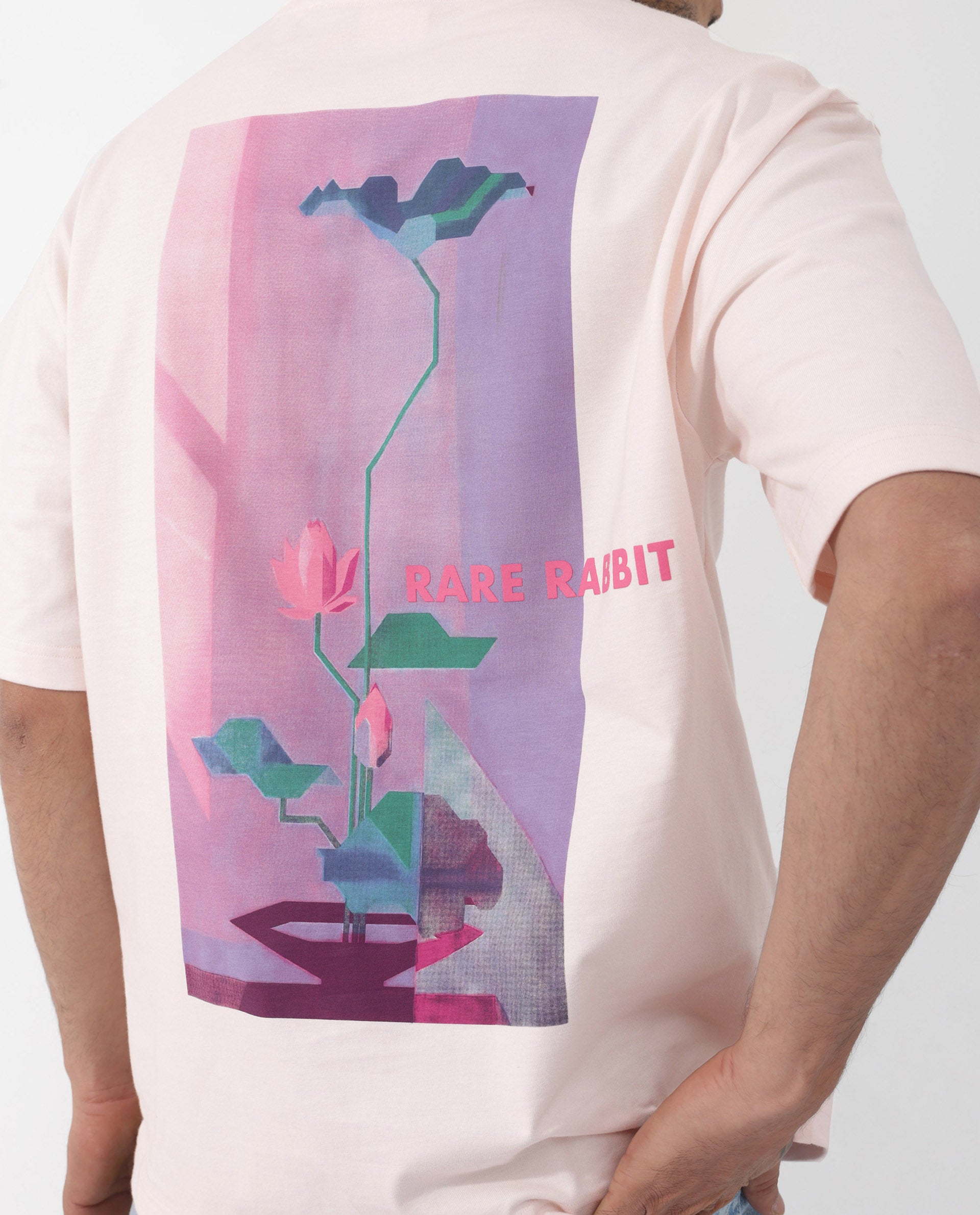 Rare Rabbit Articale Men's Dutton Pink Cotton Polyester Fabric Crew Neck Oversized Fit Graphic Print T-Shirt