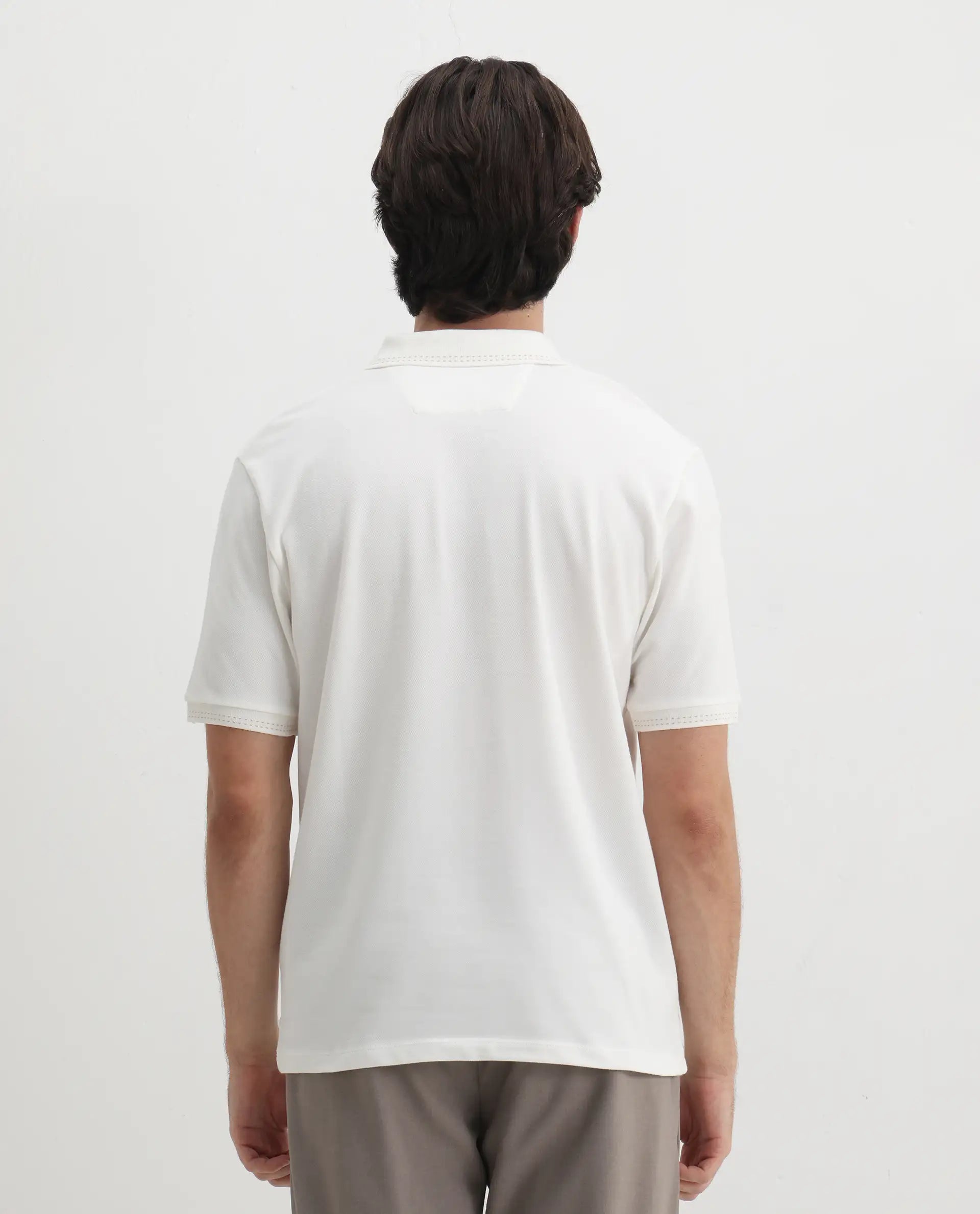 Rare Rabbit Men's Dylan White Cotton Blend Plain Regular Fit Half Sleeve Polo