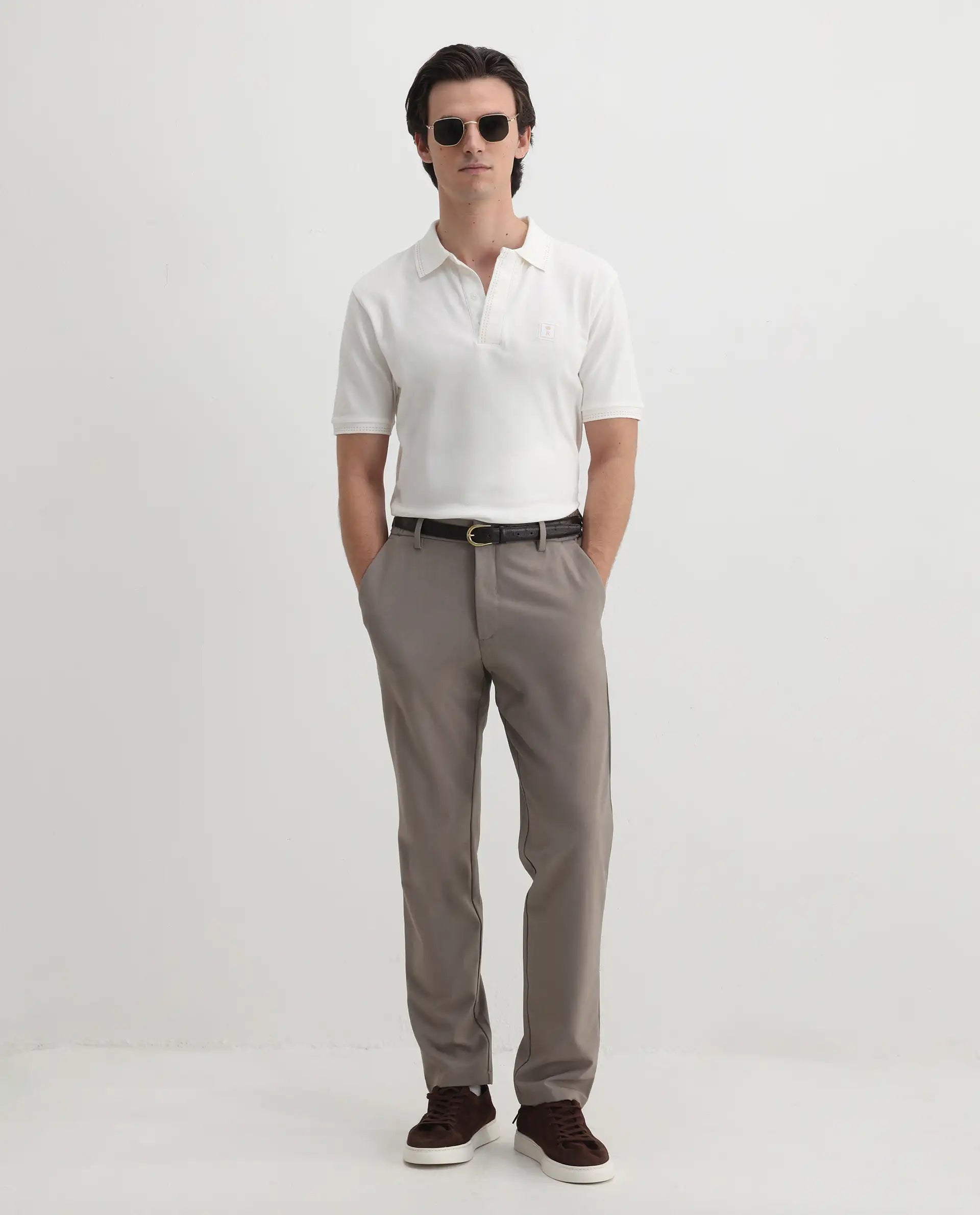 Rare Rabbit Men's Dylan White Cotton Blend Plain Regular Fit Half Sleeve Polo