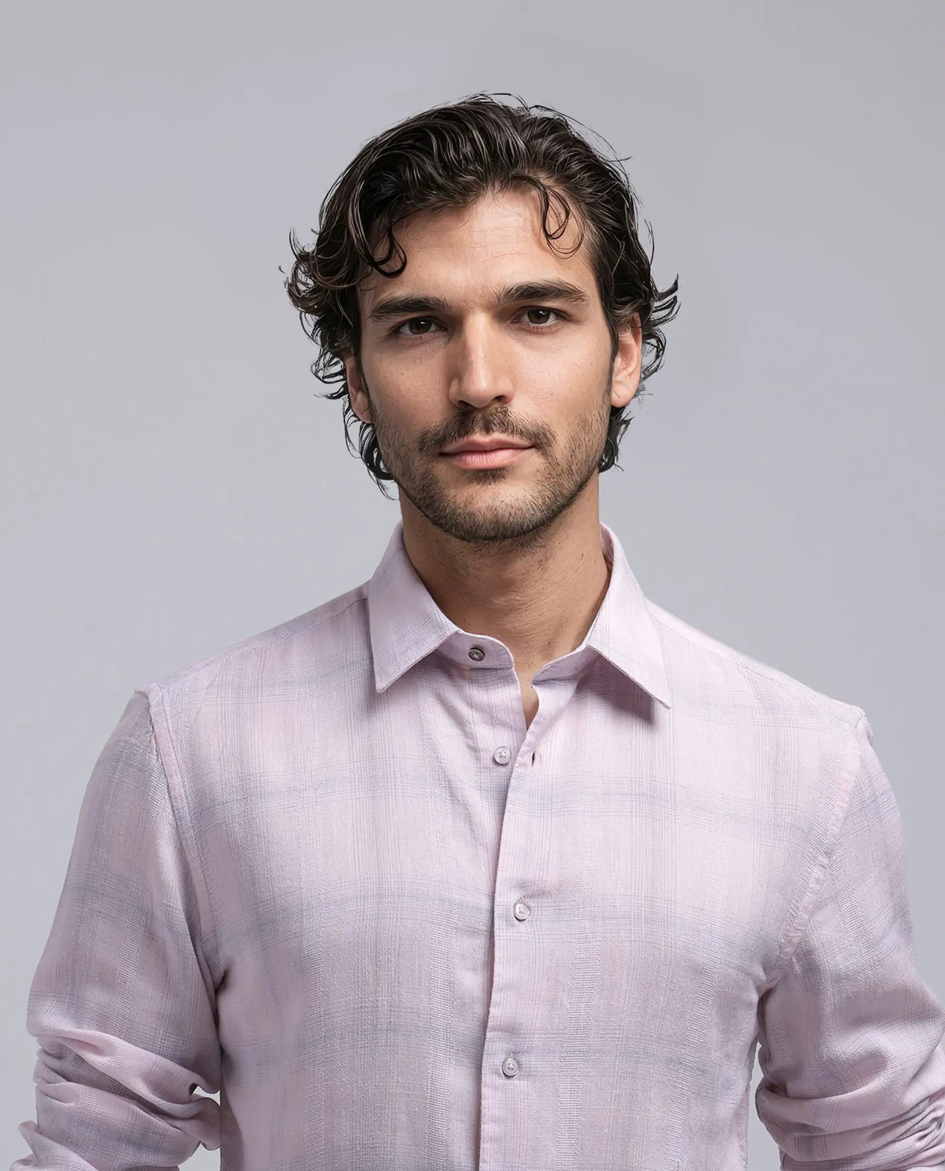 Rare Rabbit Men Eamon Light Pink Lyocell Linen Fabric Full Sleeve Collared Neck Button Closure Checked Shirt