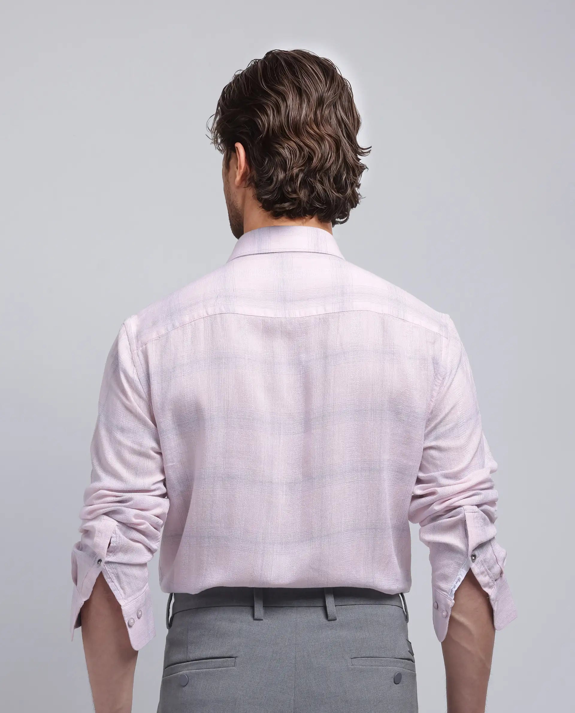 Rare Rabbit Men Eamon Light Pink Lyocell Linen Fabric Full Sleeve Collared Neck Button Closure Checked Shirt