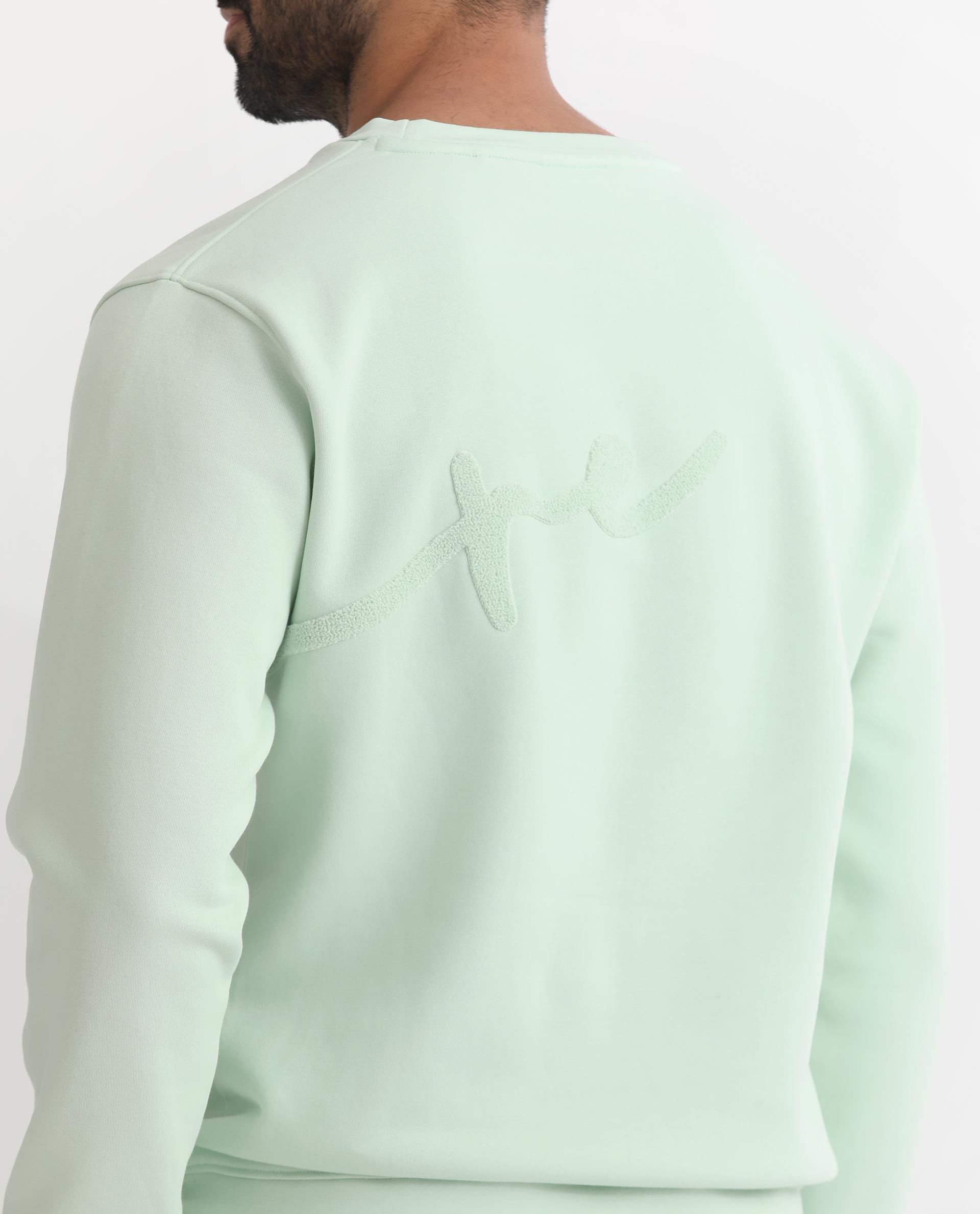 Rare Rabbit Men's East Light Green Cotton Polyester Fabric Full Sleeves Towel Embroidery Branding Sweatshirt