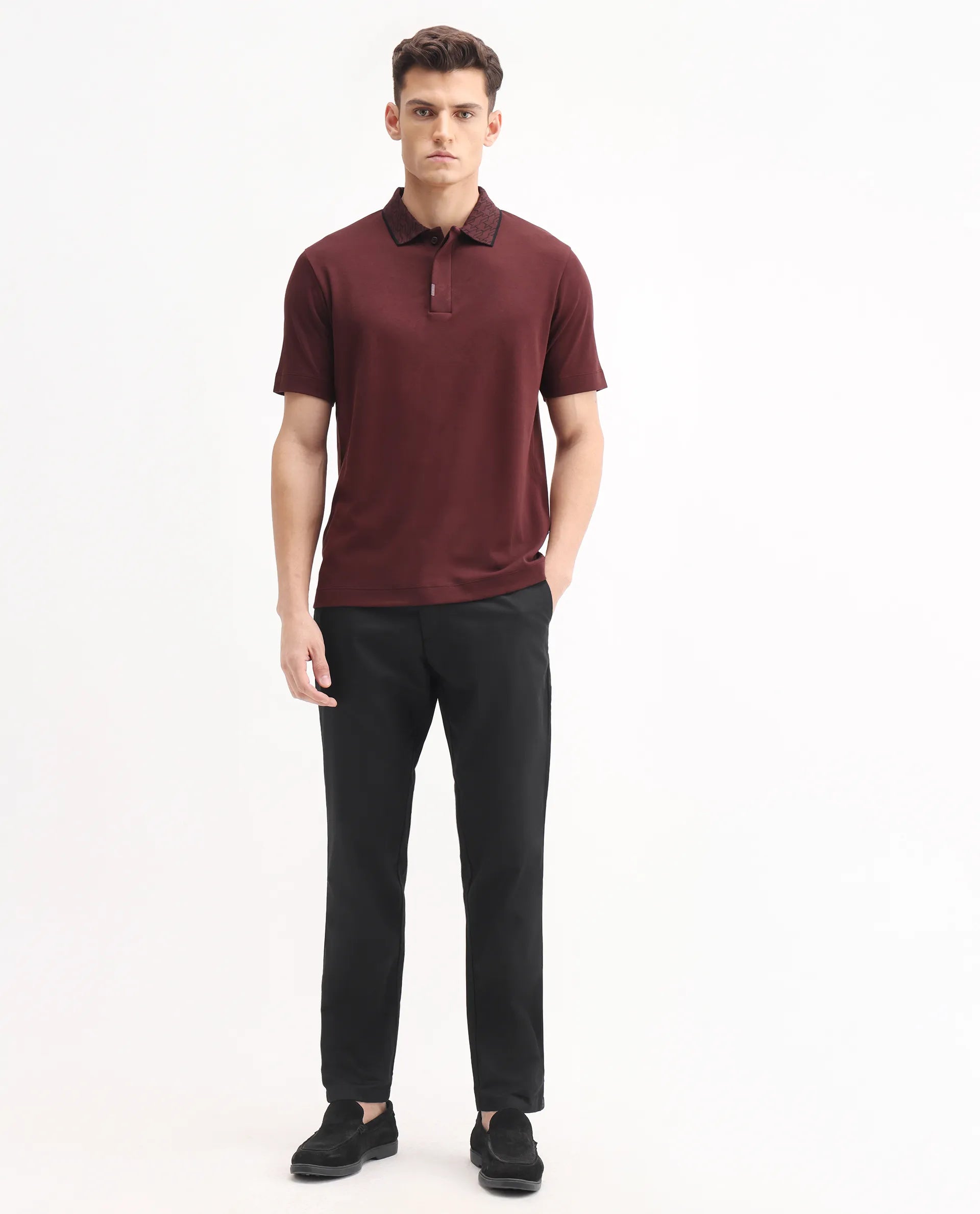 Rare Rabbit Men's Ebert Black Cotton Plain Regular Fit Trouser