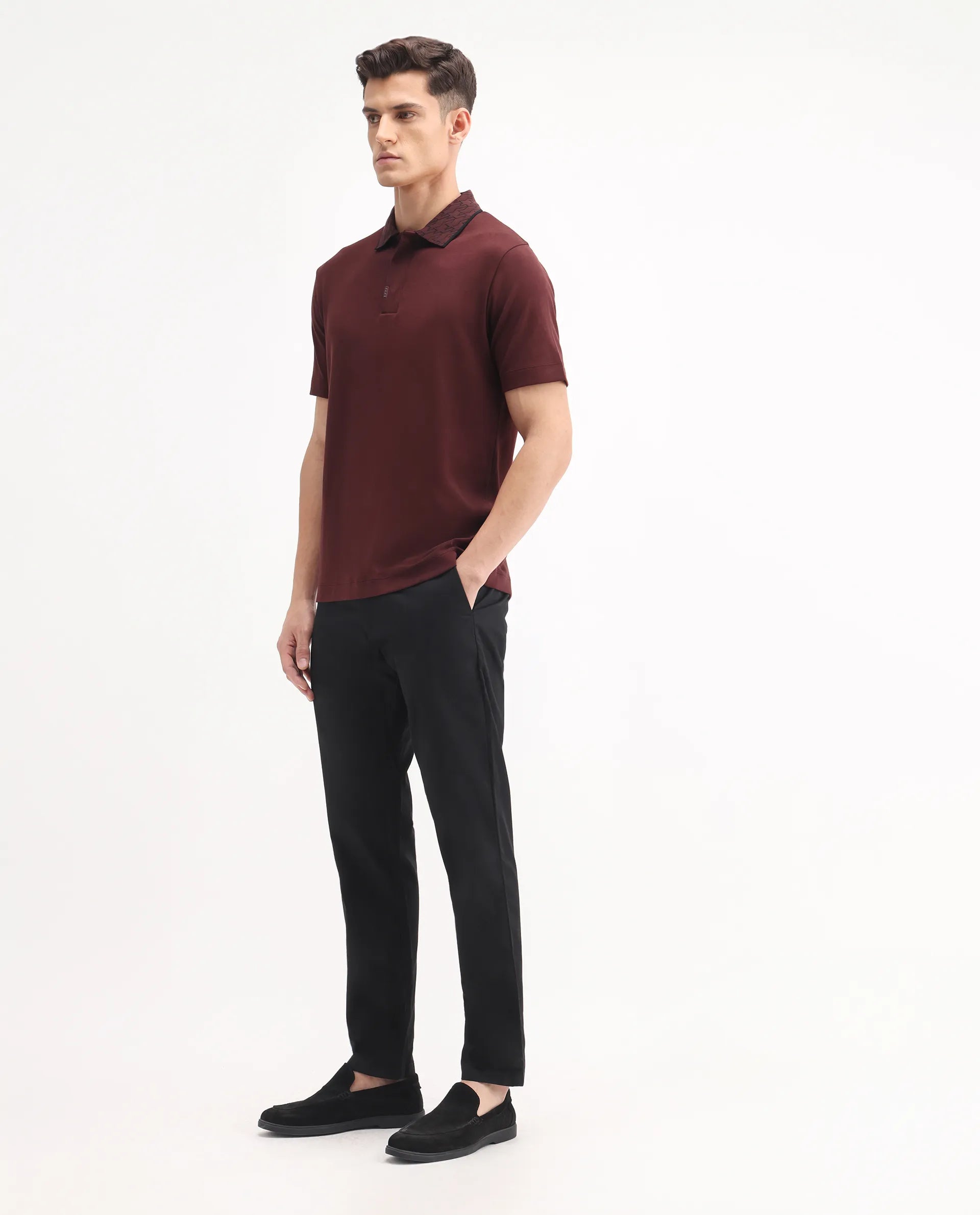 Rare Rabbit Men's Ebert Black Cotton Plain Regular Fit Trouser