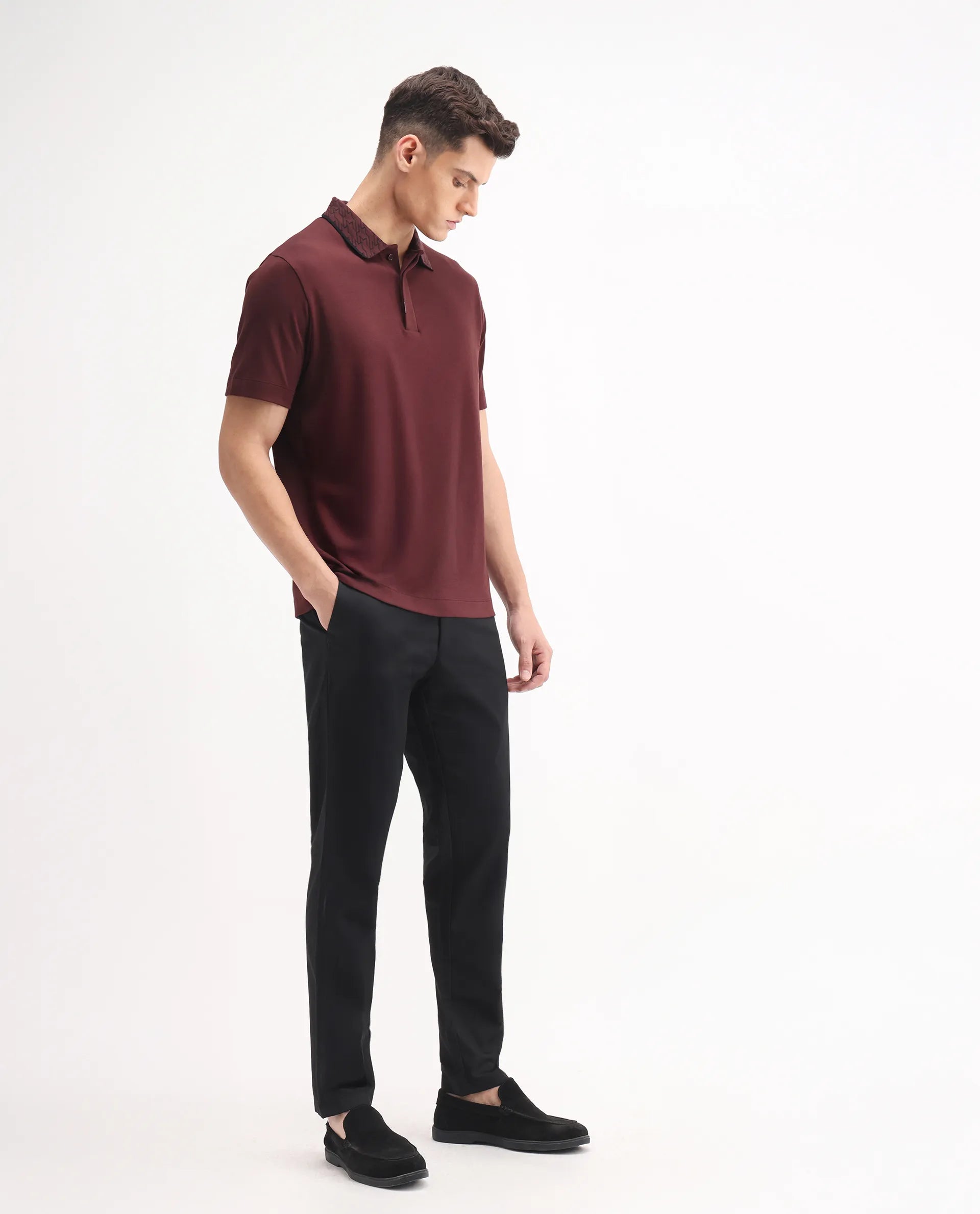 Rare Rabbit Men's Ebert Black Cotton Plain Regular Fit Trouser