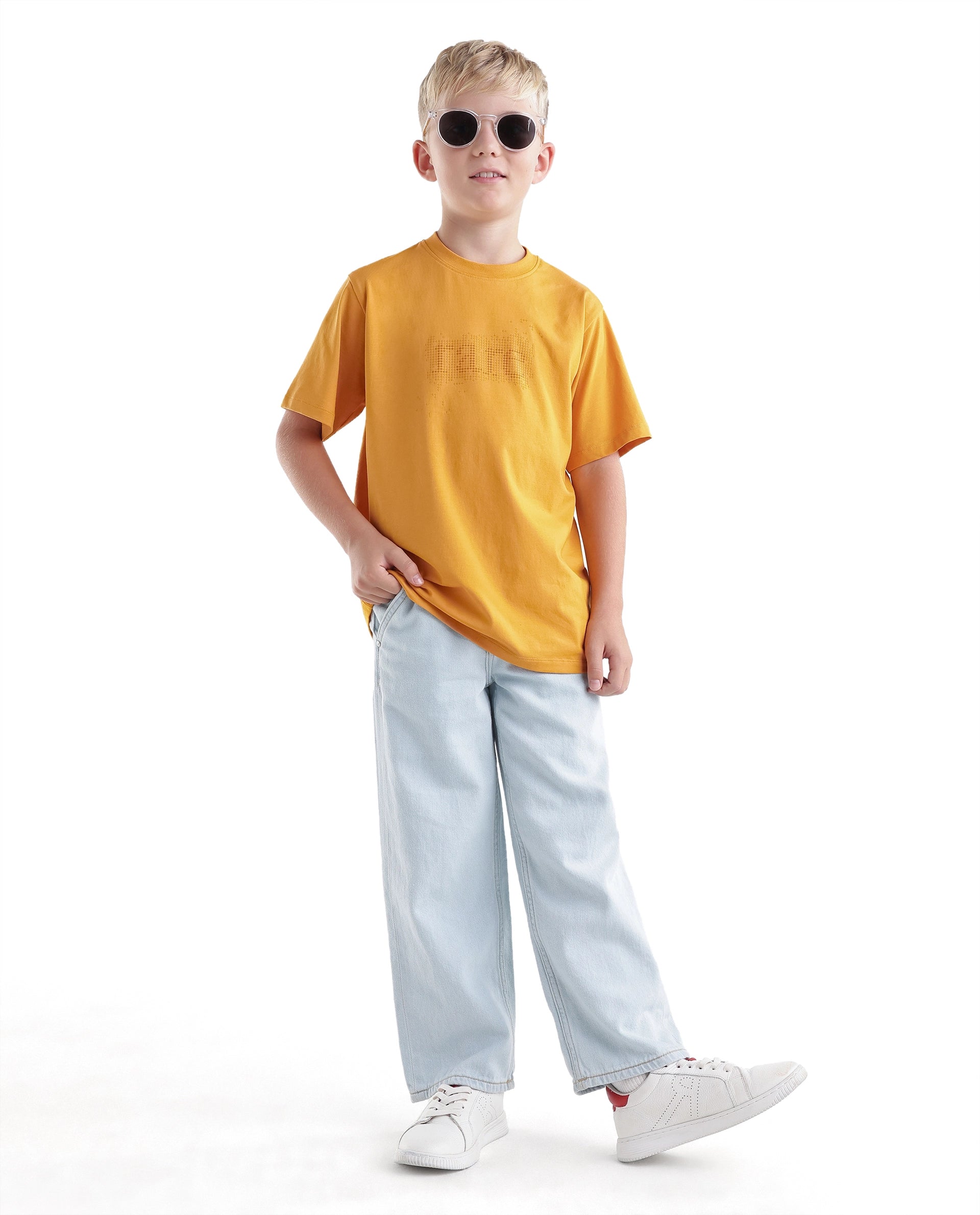Rare Ones Kids Elyn Dark Yellow Cotton Blend Fabric Pull-On Closure Regular Fit Graphic Print T-Shirt