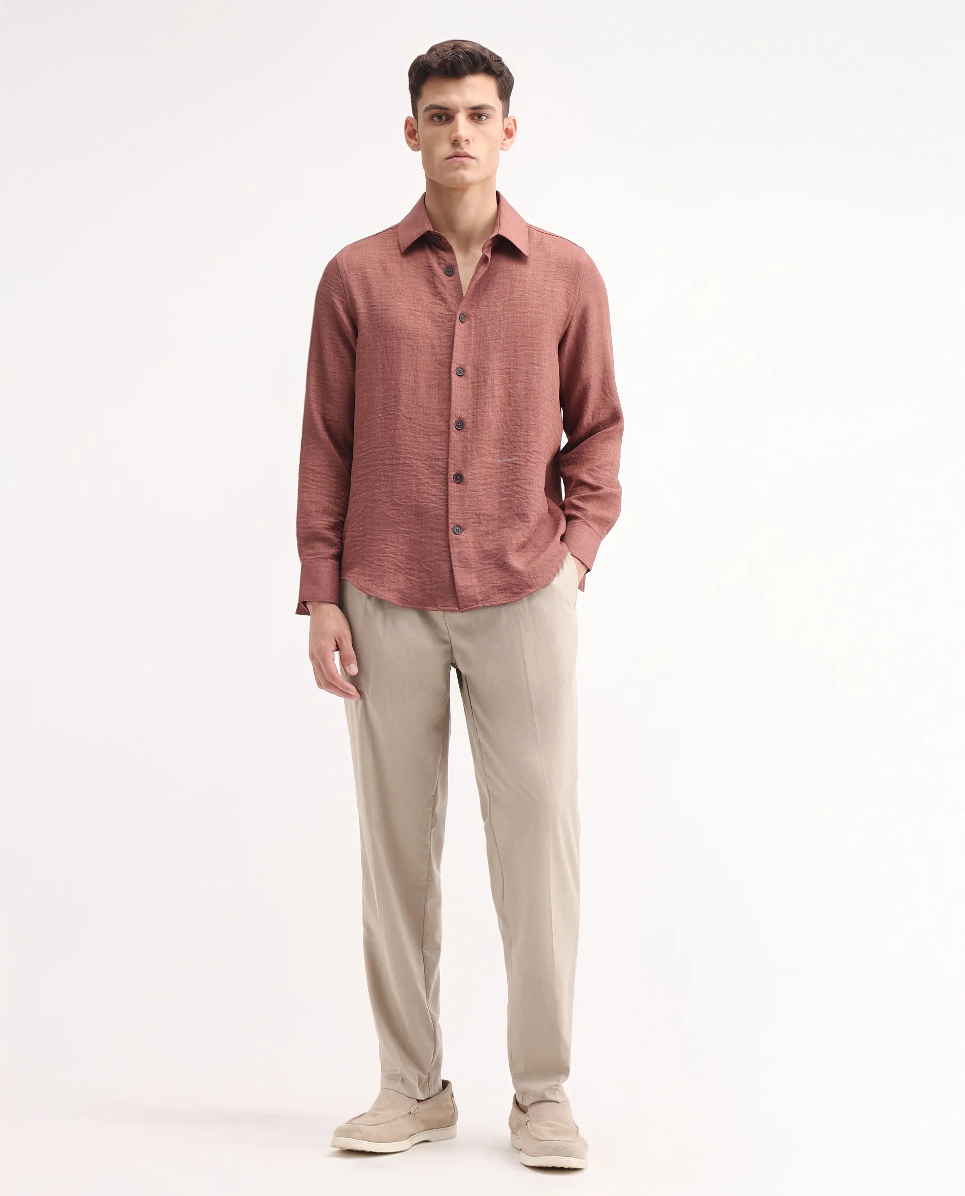 Rare Rabbit Men's Echo Beige Cotton Plain Regular Fit Trouser