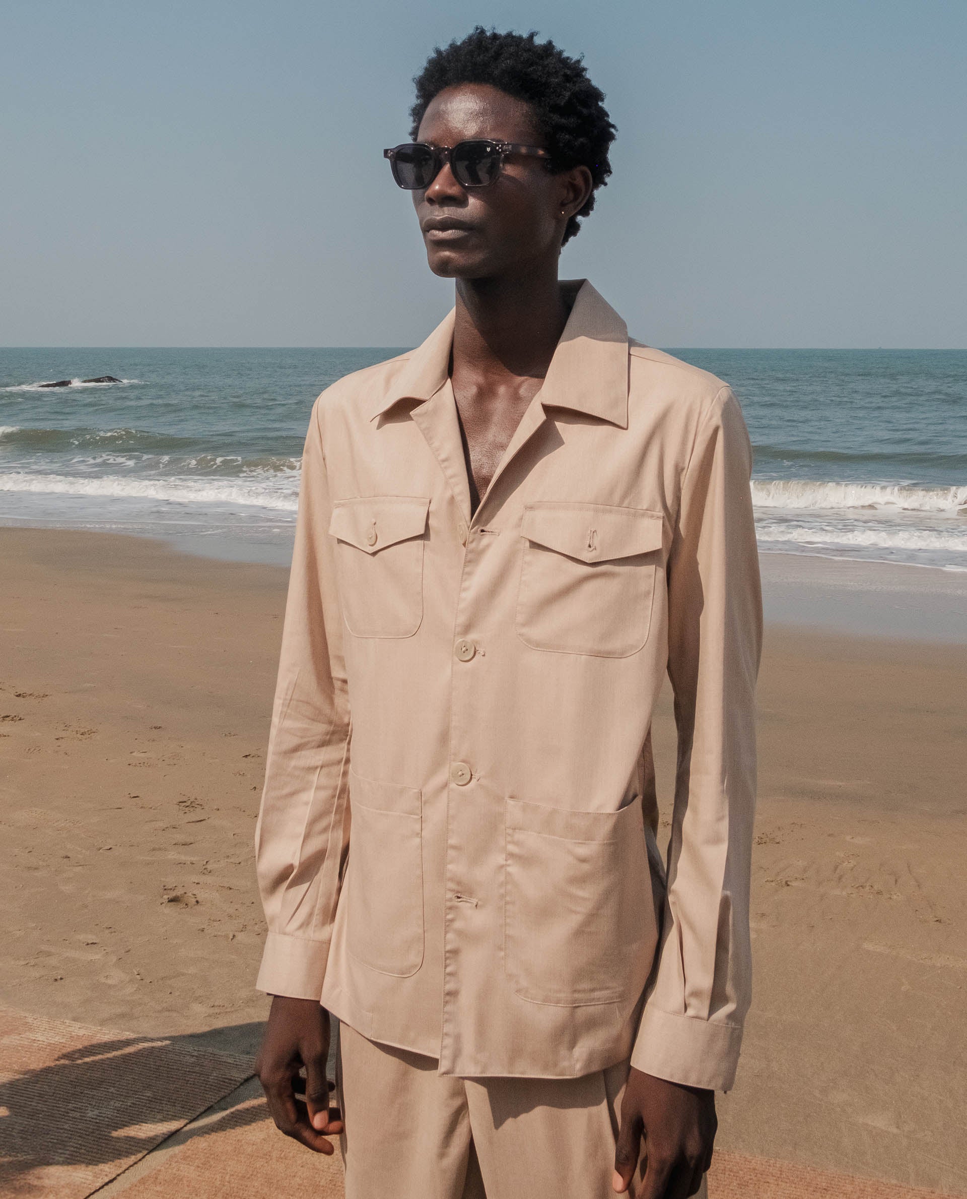 Rare Rabbit Mens Echos Beige Full Sleeve Collared Neck Two Flap Pocket Solid Jacket