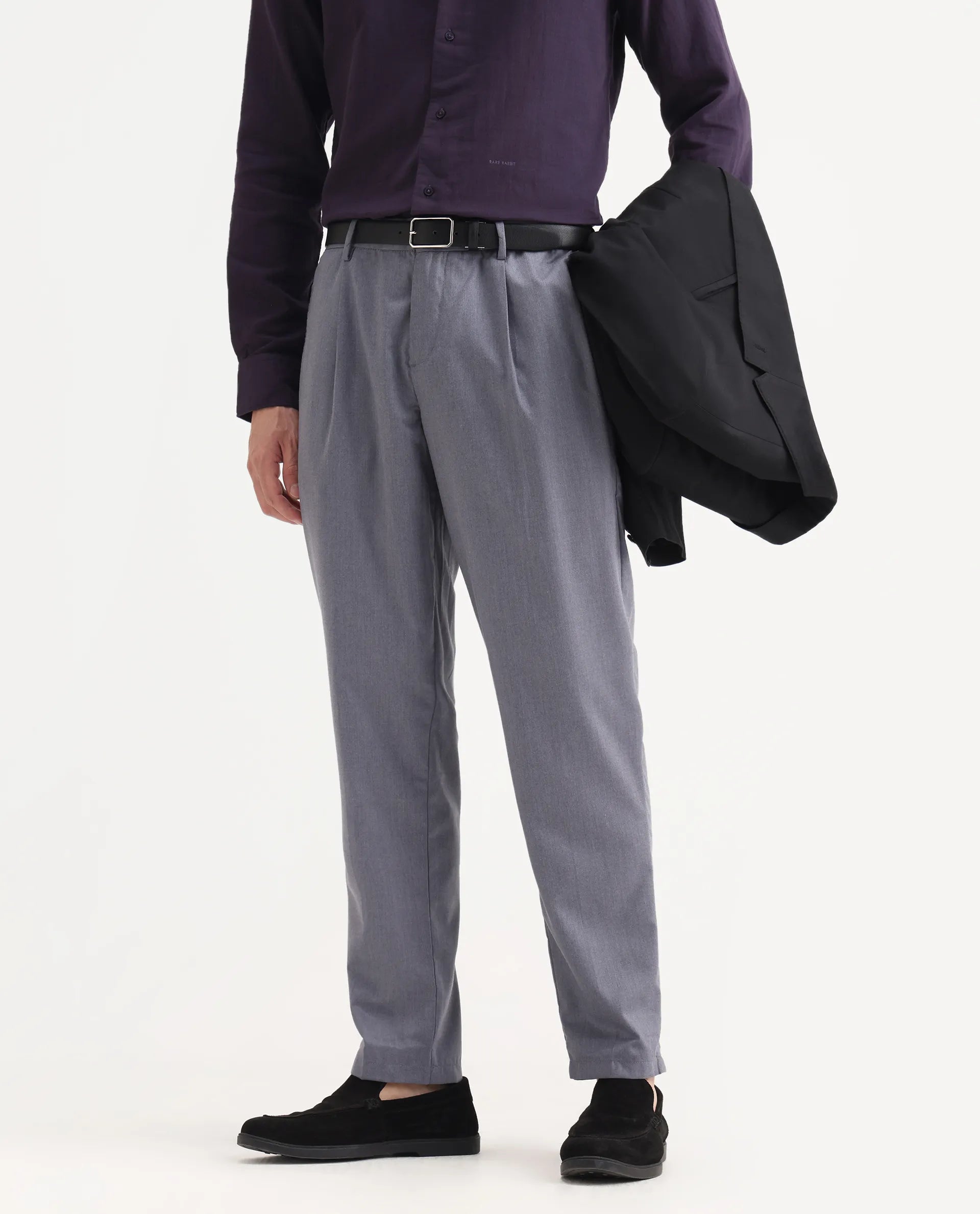 Rare Rabbit Men's Echo Light Purple Cotton Plain Regular Fit Trouser
